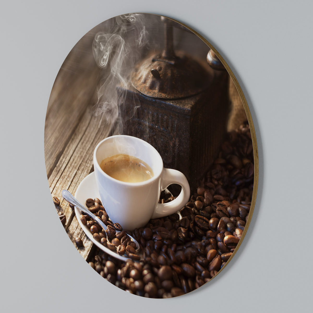 STEAMING BREWED DELIGHT Rundes Wandbild