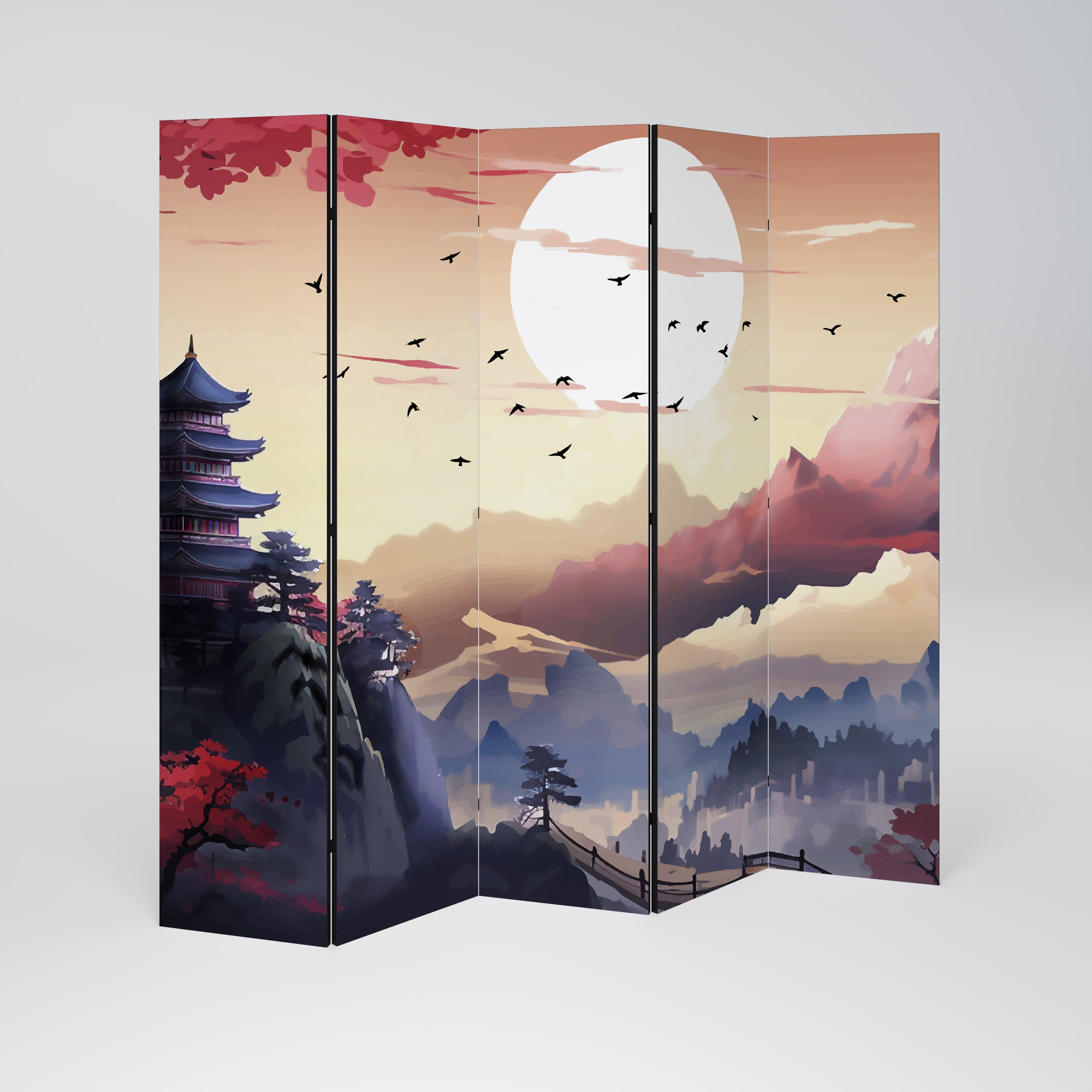 JAPANESE AURA Dekorativer 5-teiliger Raumteiler