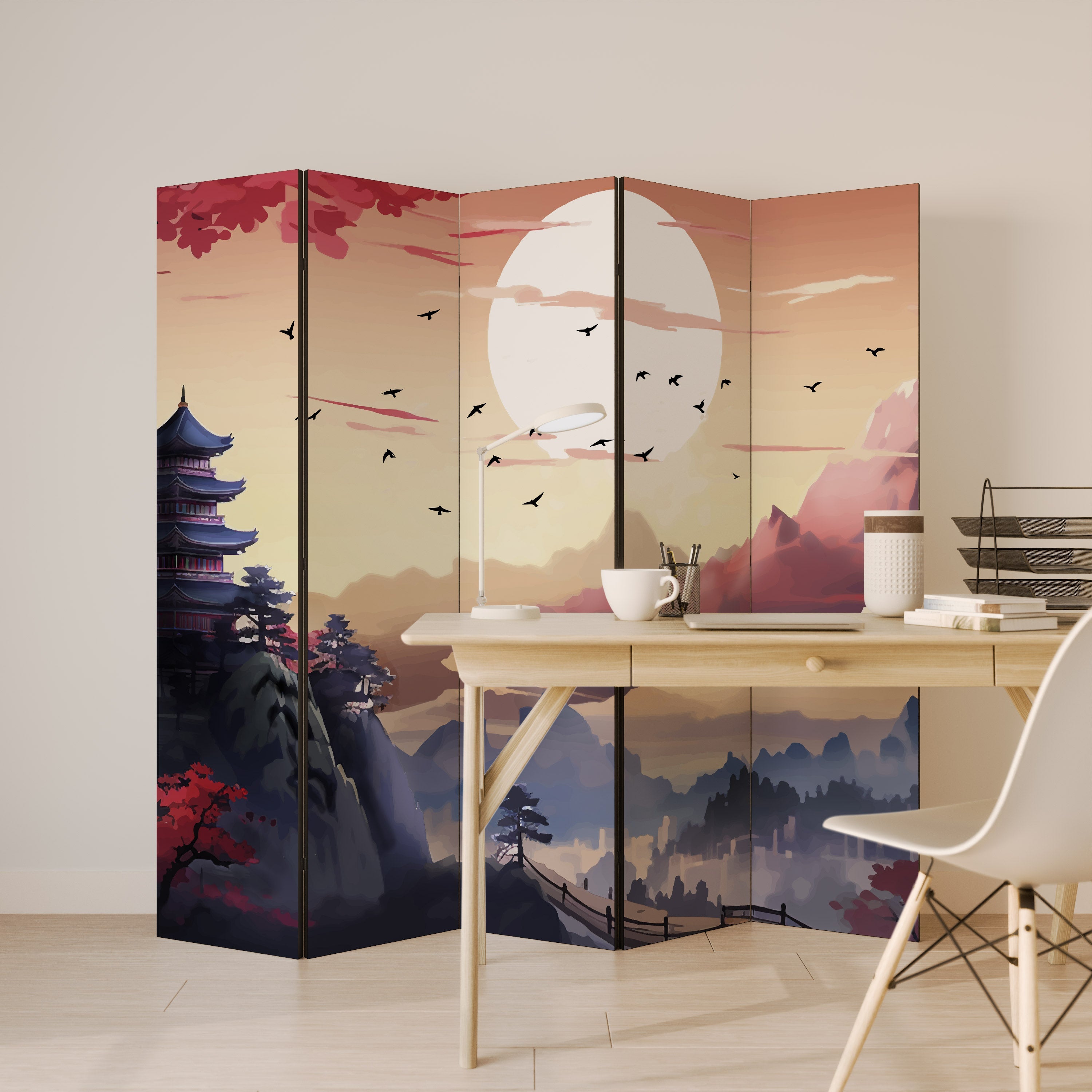 JAPANESE AURA Dekorativer 5-teiliger Raumteiler