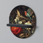 BOTANICAL BIRDSONG Oval Art Shelf In Black Finish