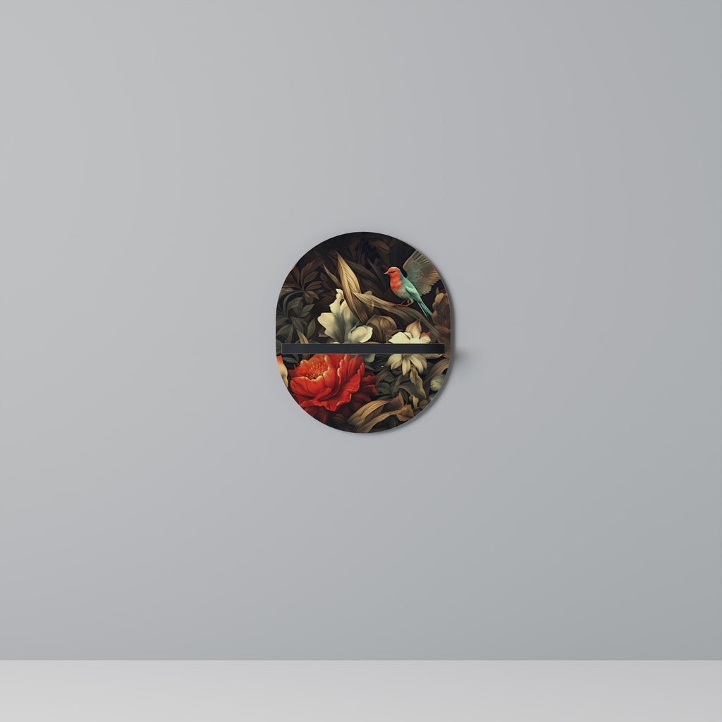 BOTANICAL BIRDSONG Oval Art Shelf In Black Finish