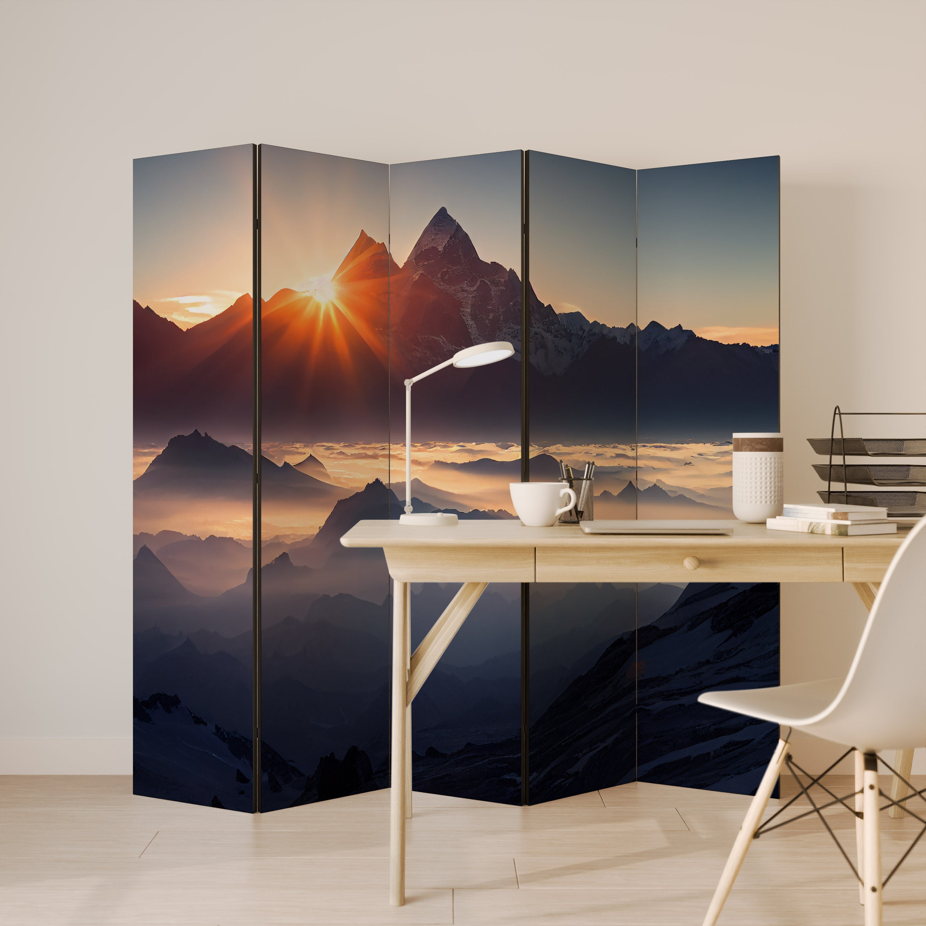 MOUNTAINS AT DAWN Dekorativer 5-teiliger Raumteiler