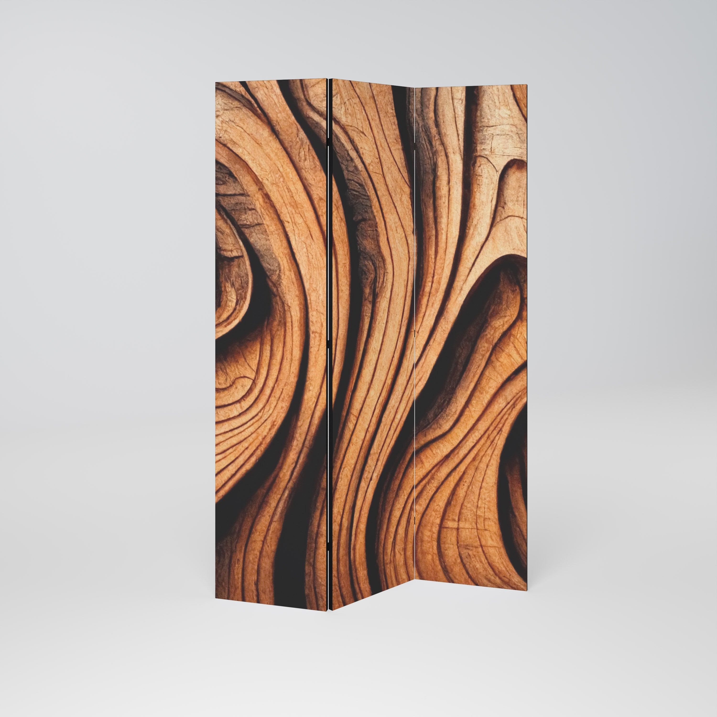 WOODEN WAVES UNFOLDED Dekorativer 3-teiliger Raumteiler
