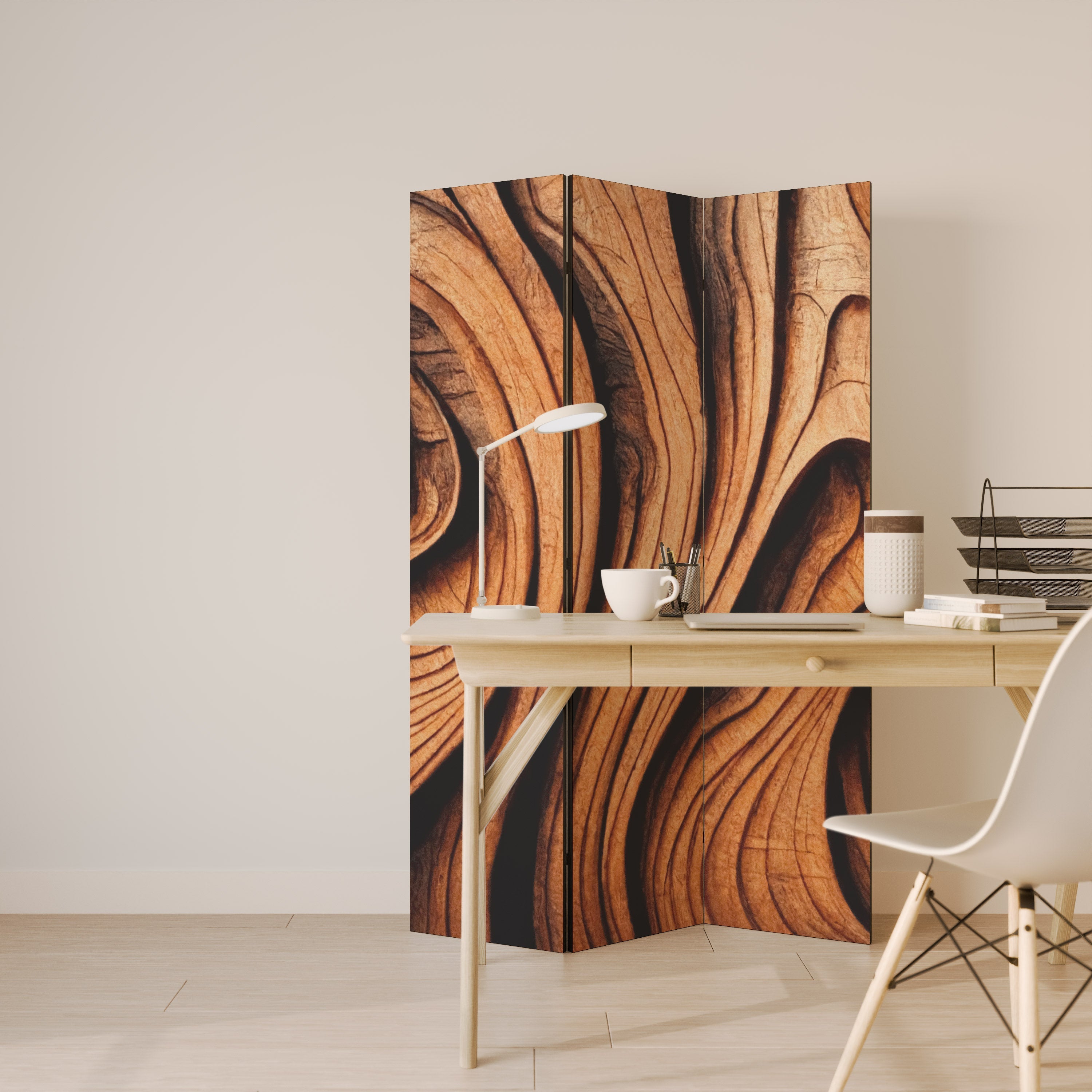 WOODEN WAVES UNFOLDED Dekorativer 3-teiliger Raumteiler