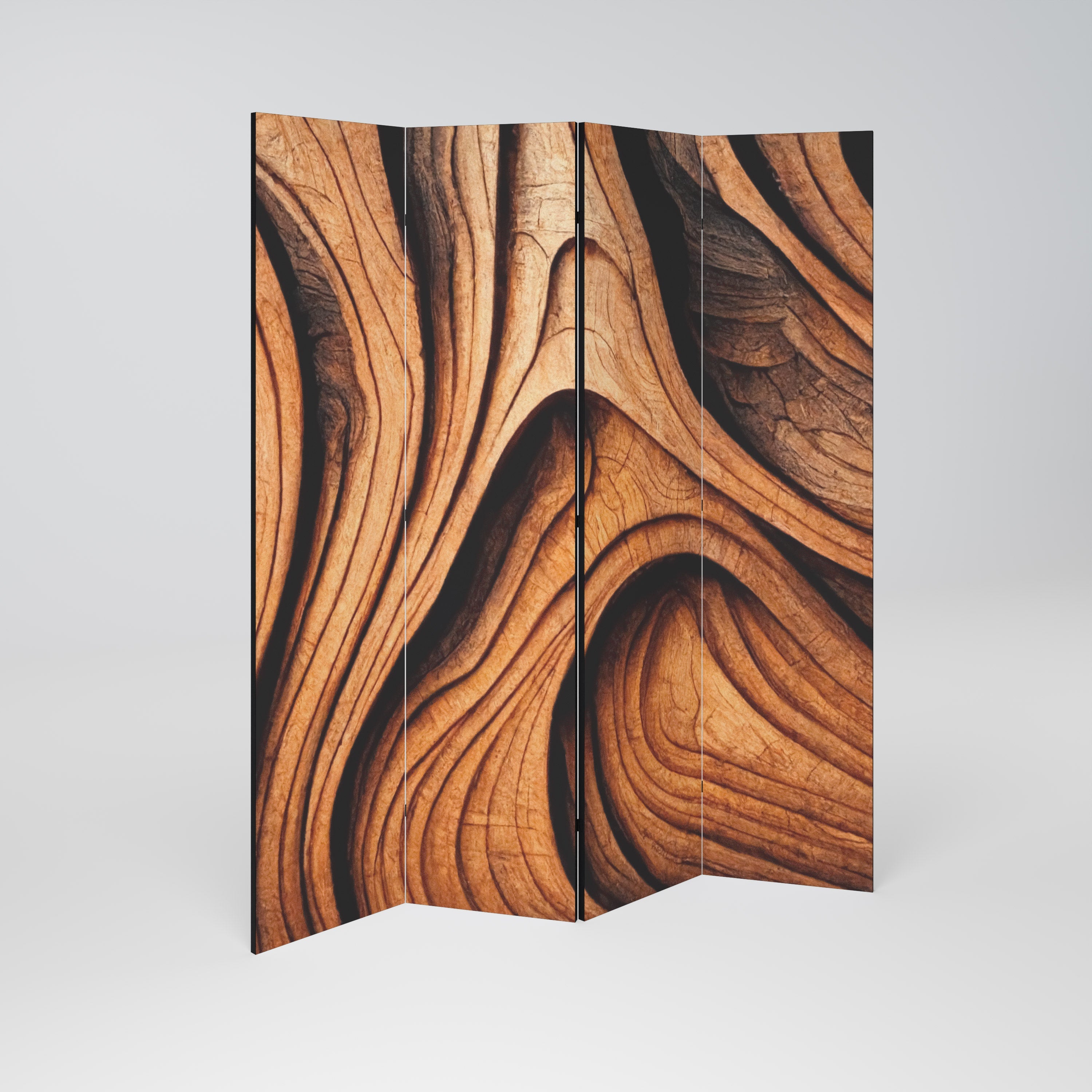 WOODEN WAVES UNFOLDED Dekorativer 4-teiliger Raumteiler