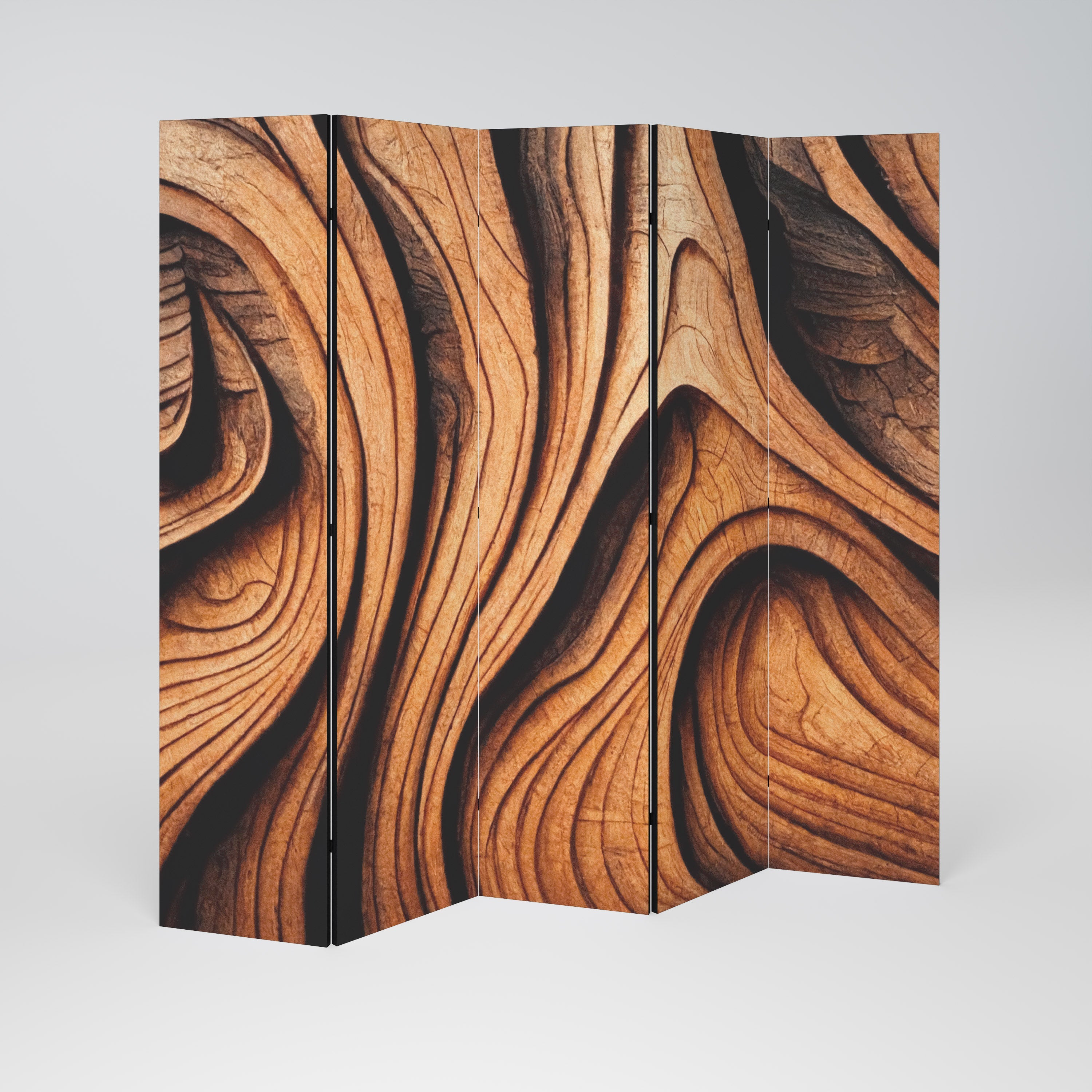 WOODEN WAVES UNFOLDED Dekorativer 5-teiliger Raumteiler