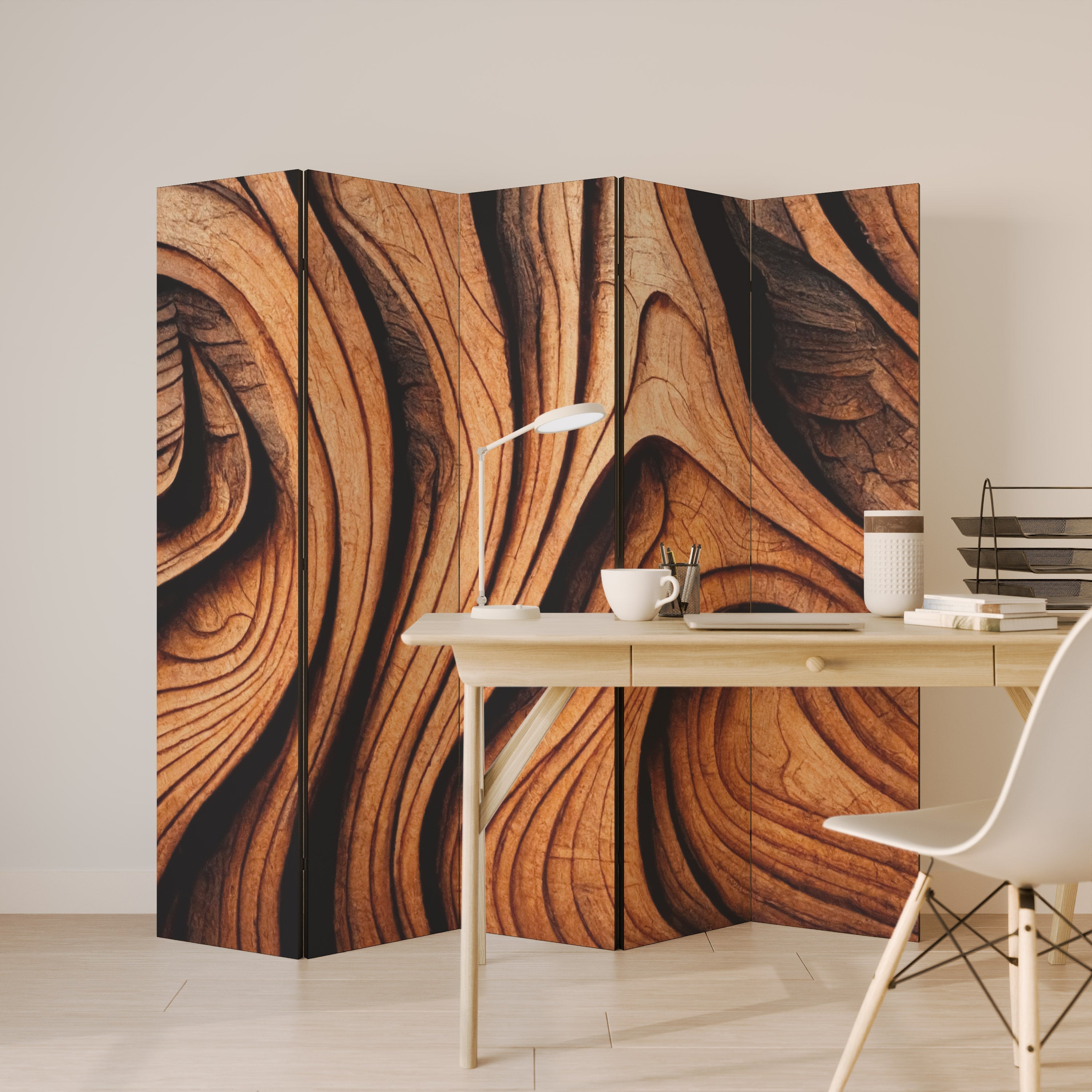 WOODEN WAVES UNFOLDED Dekorativer 5-teiliger Raumteiler