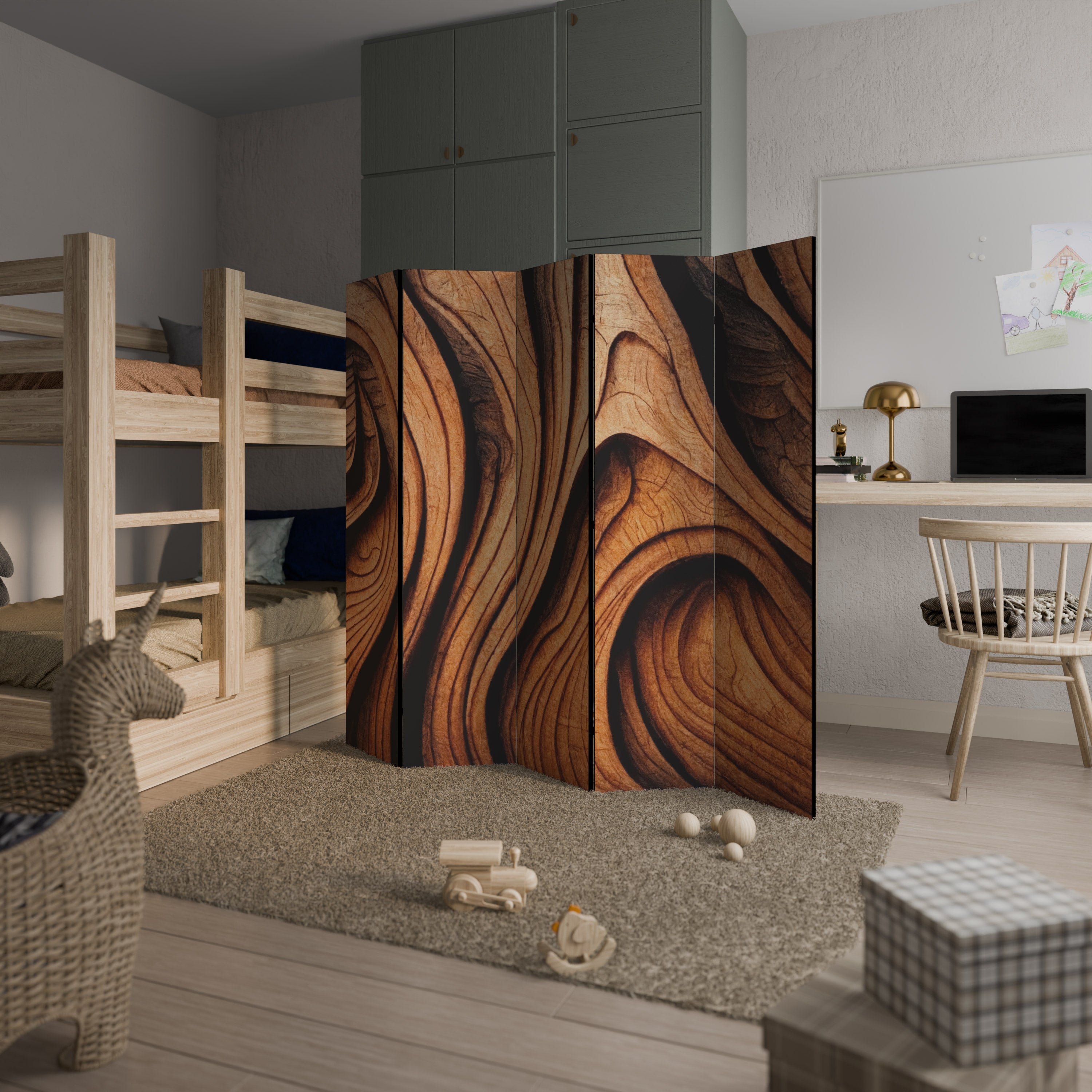 WOODEN WAVES UNFOLDED Dekorativer 5-teiliger Raumteiler