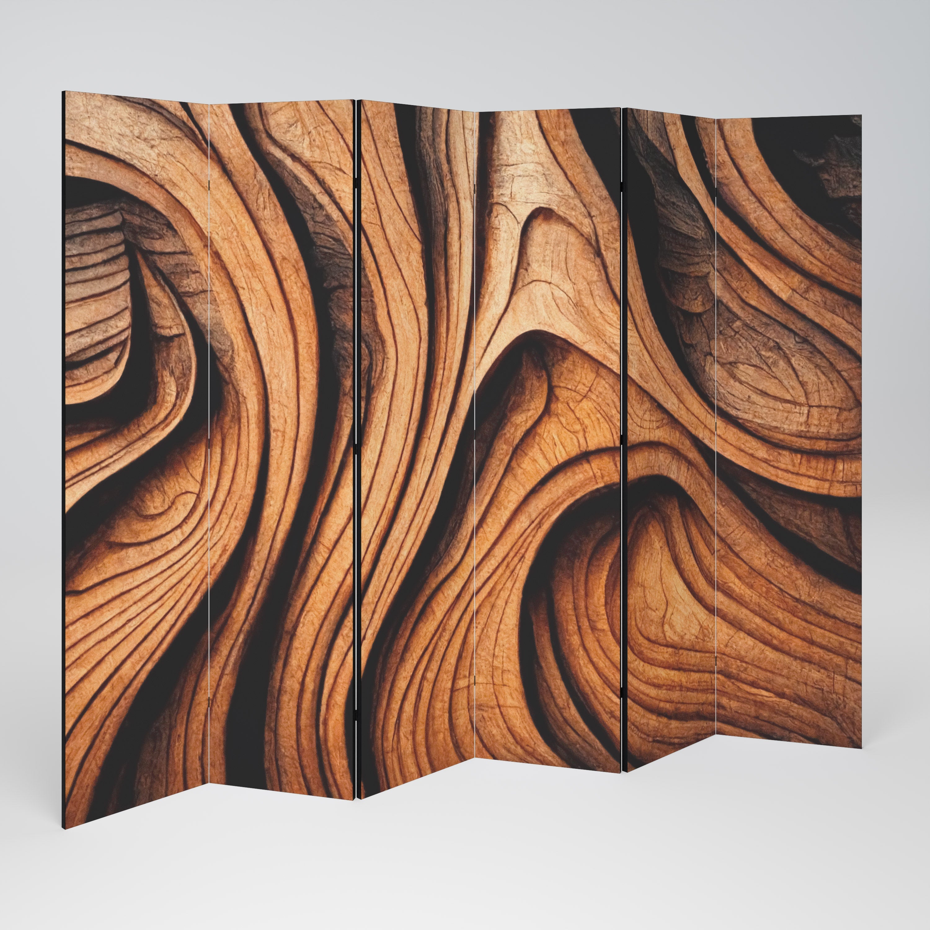 WOODEN WAVES UNFOLDED Dekorativer 6-teiliger Raumteiler