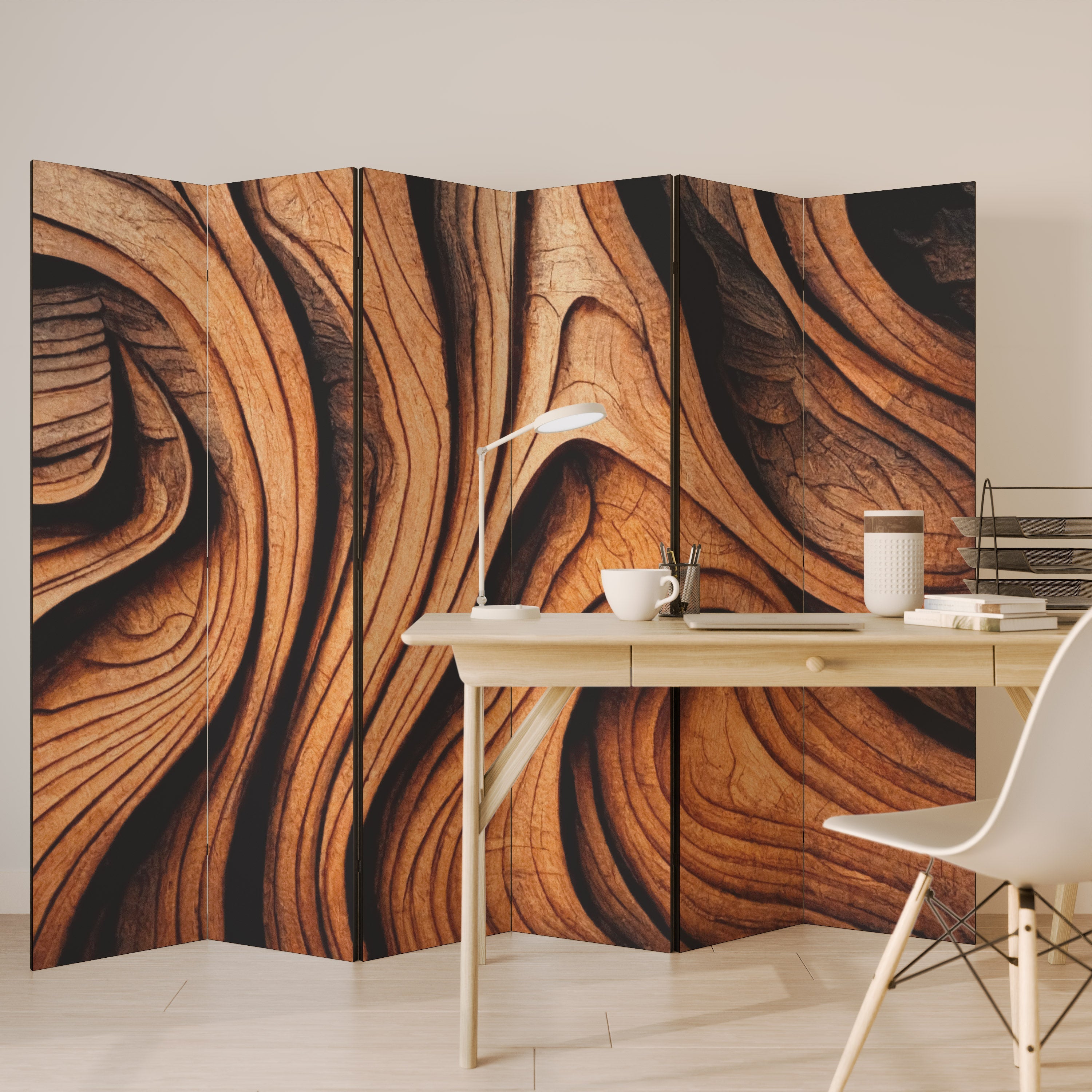 WOODEN WAVES UNFOLDED Dekorativer 6-teiliger Raumteiler