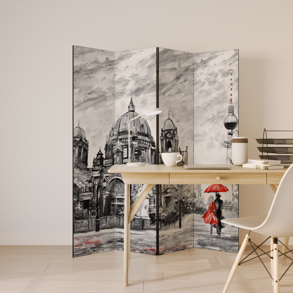 RED LEAVES EMBRACE Dekorativer 4-teiliger Raumteiler