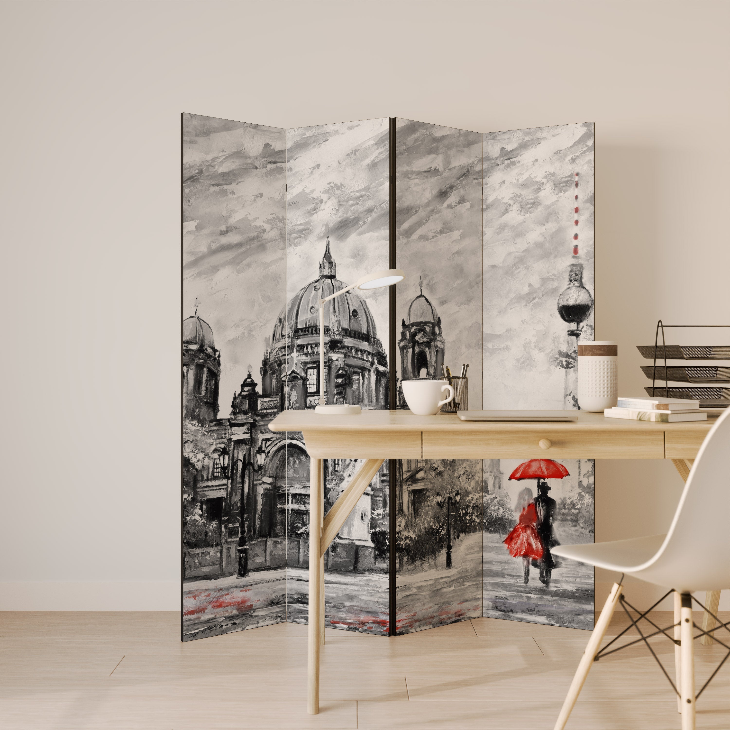 RED LEAVES EMBRACE Dekorativer 4-teiliger Raumteiler