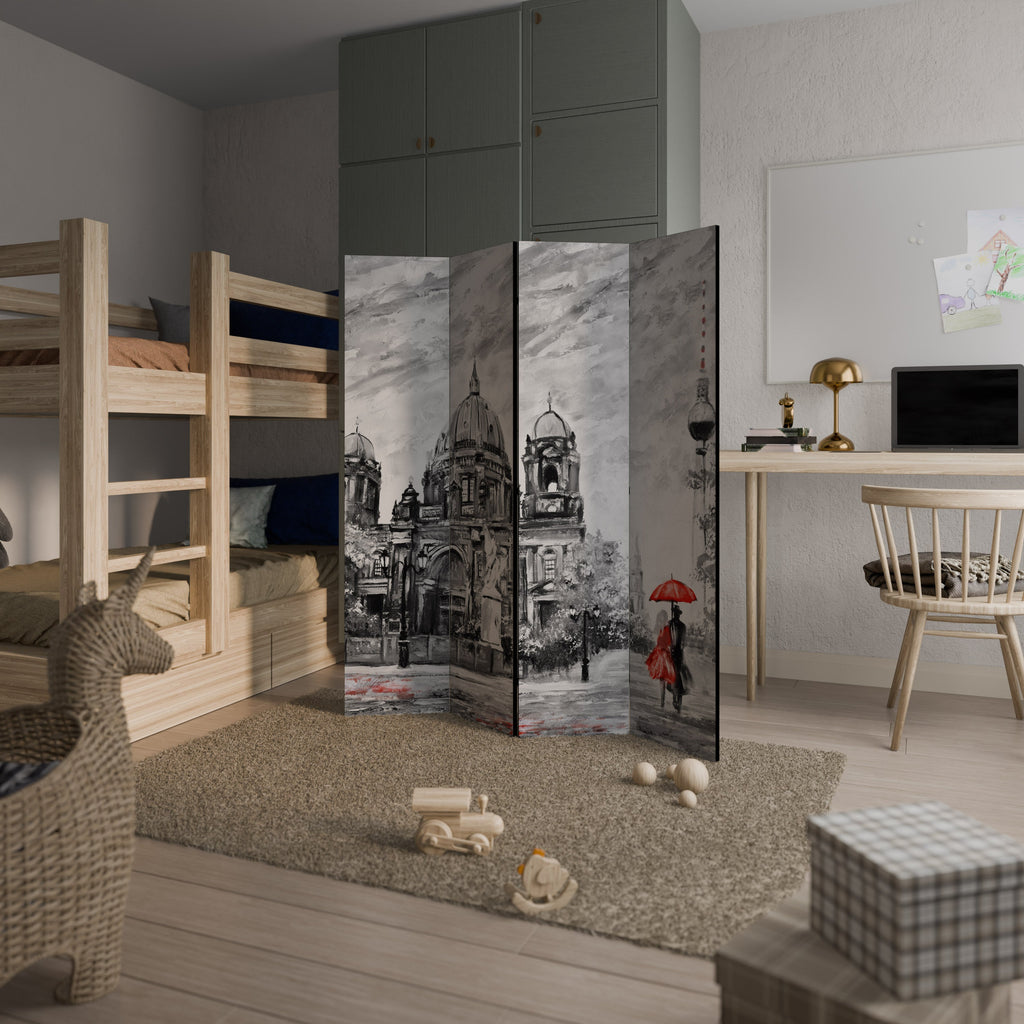 RED LEAVES EMBRACE Dekorativer 4-teiliger Raumteiler