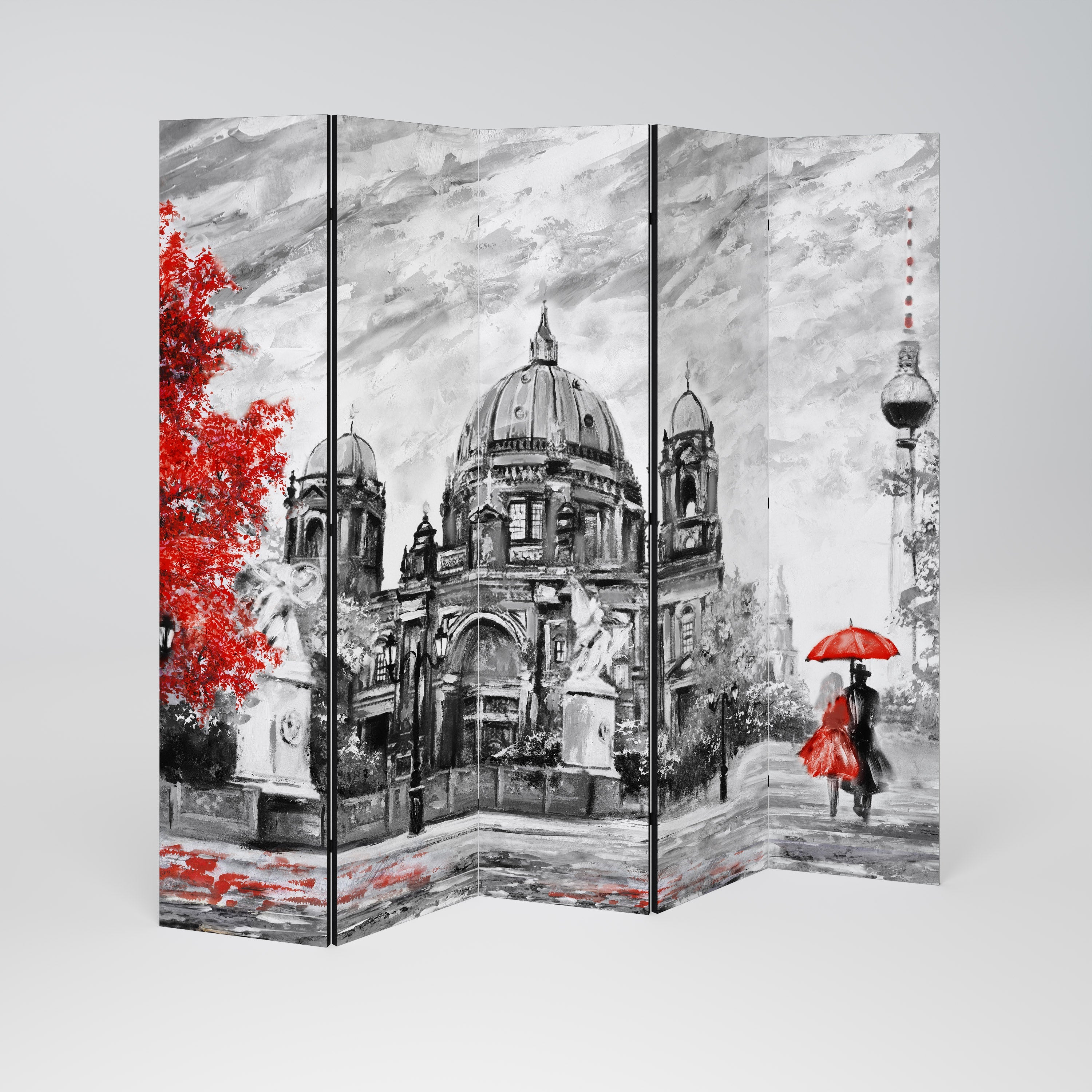 RED LEAVES EMBRACE Dekorativer 5-teiliger Raumteiler