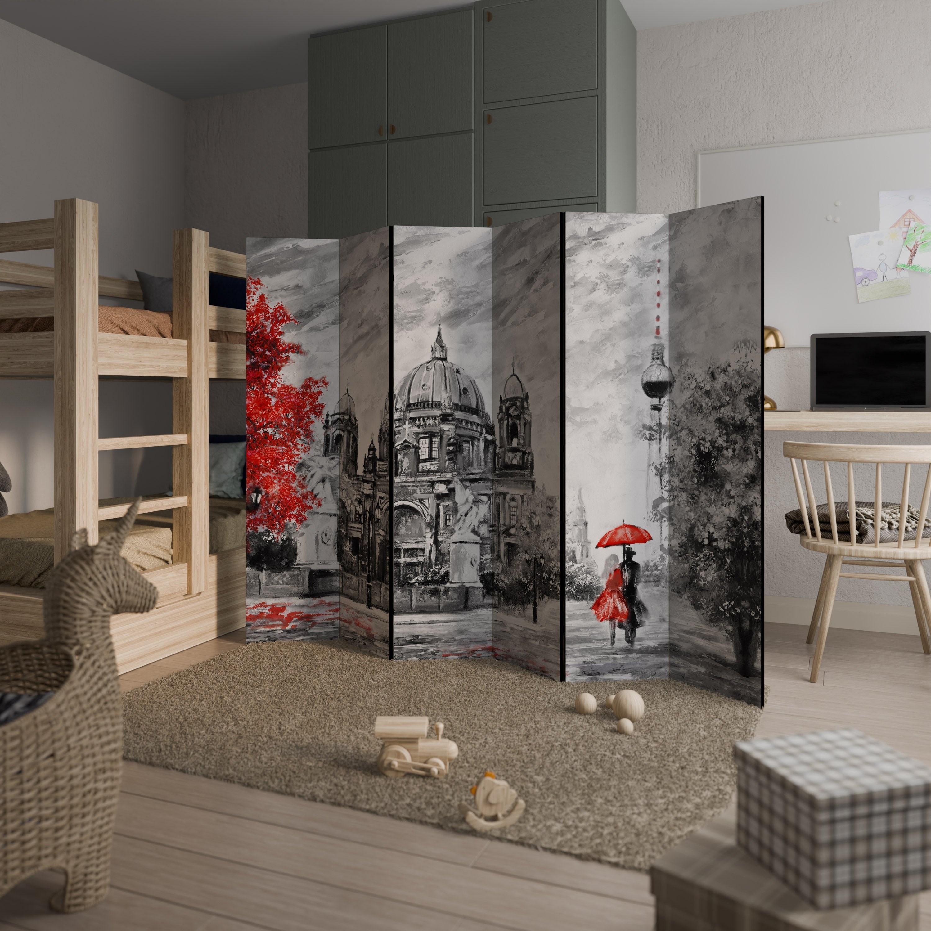 RED LEAVES EMBRACE 6-Panel Room Divider