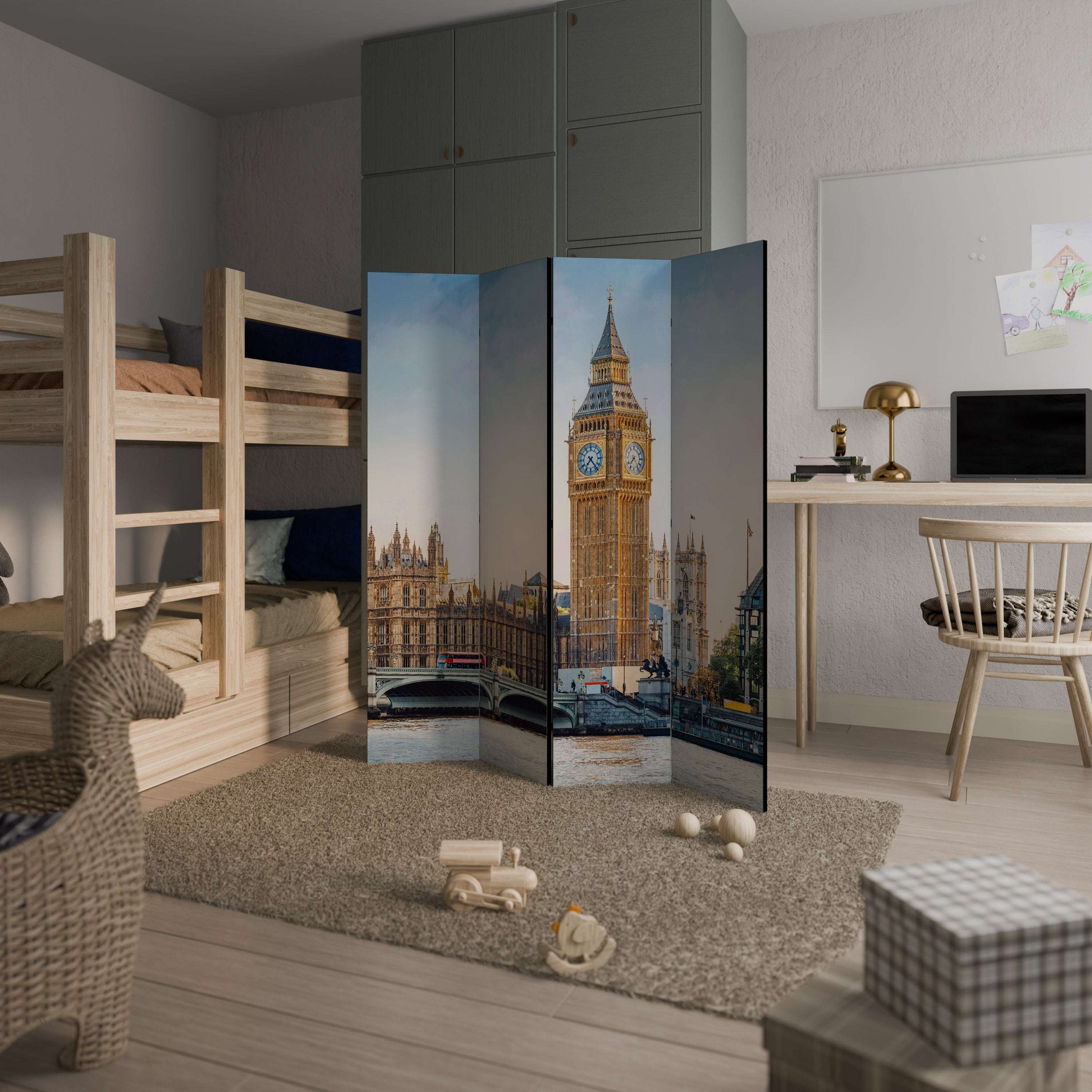 ZEITLOSE LONDON-ELEGANZ Dekorativer 4-teiliger Raumteiler