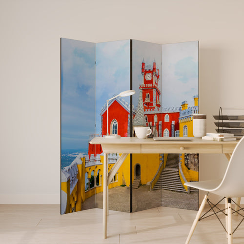 COLORFUL CASTLE CORRIDORS Decorative 4-Panel Room Divider