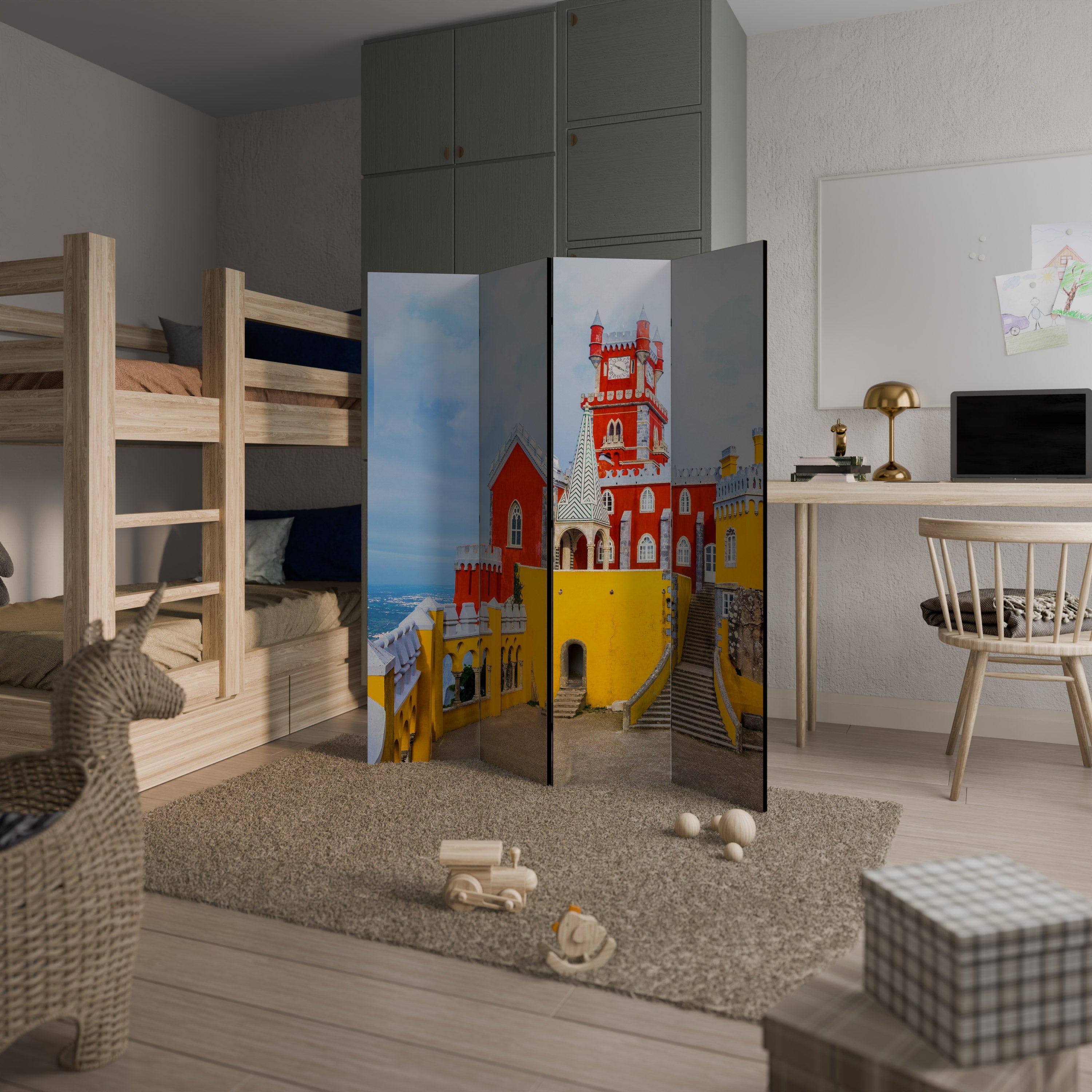 BUNTE SCHLOSSFLÜGE Dekorativer 4-teiliger Raumteiler