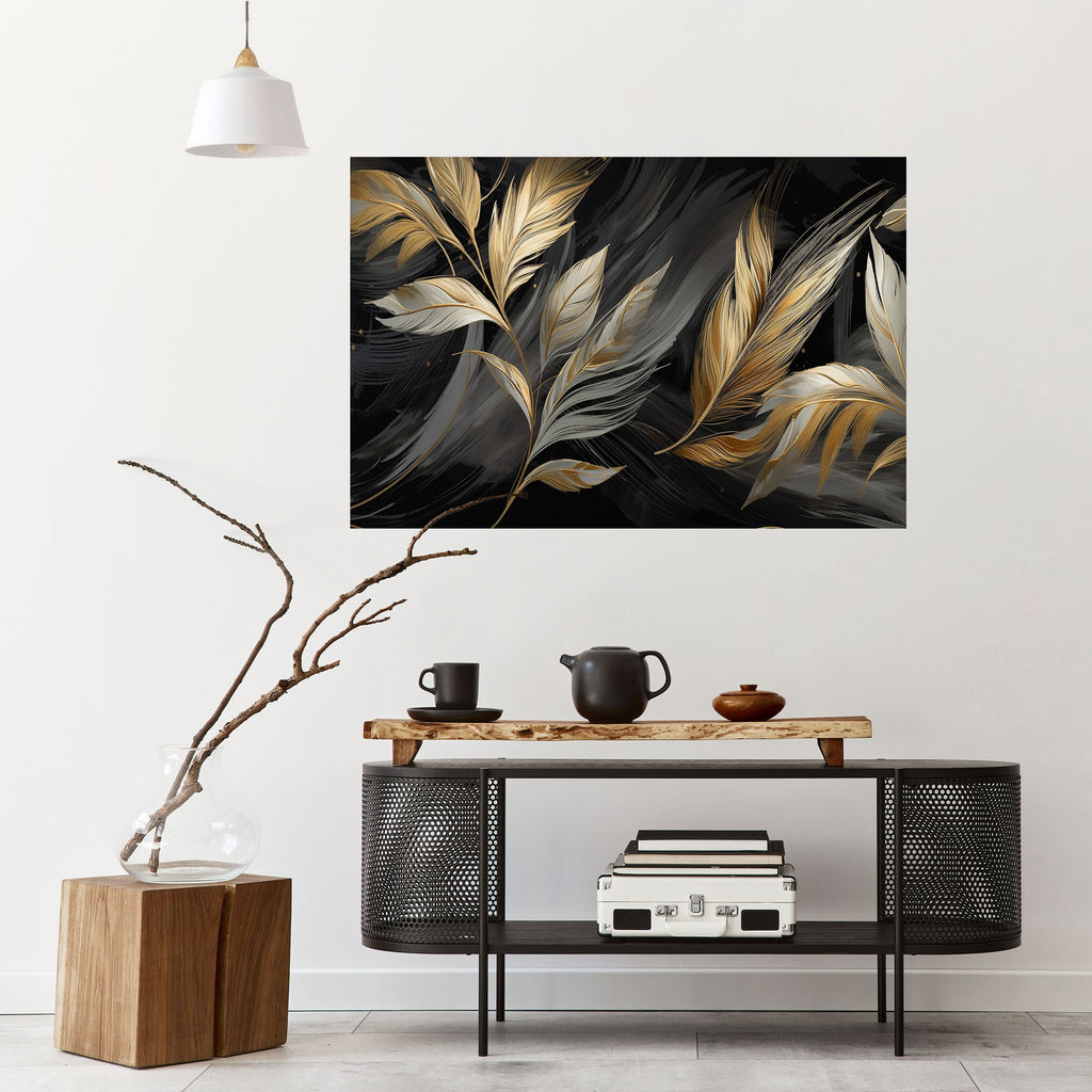 MYSTIC GOLD LEAVES Peel and Stick Horizontal Poster