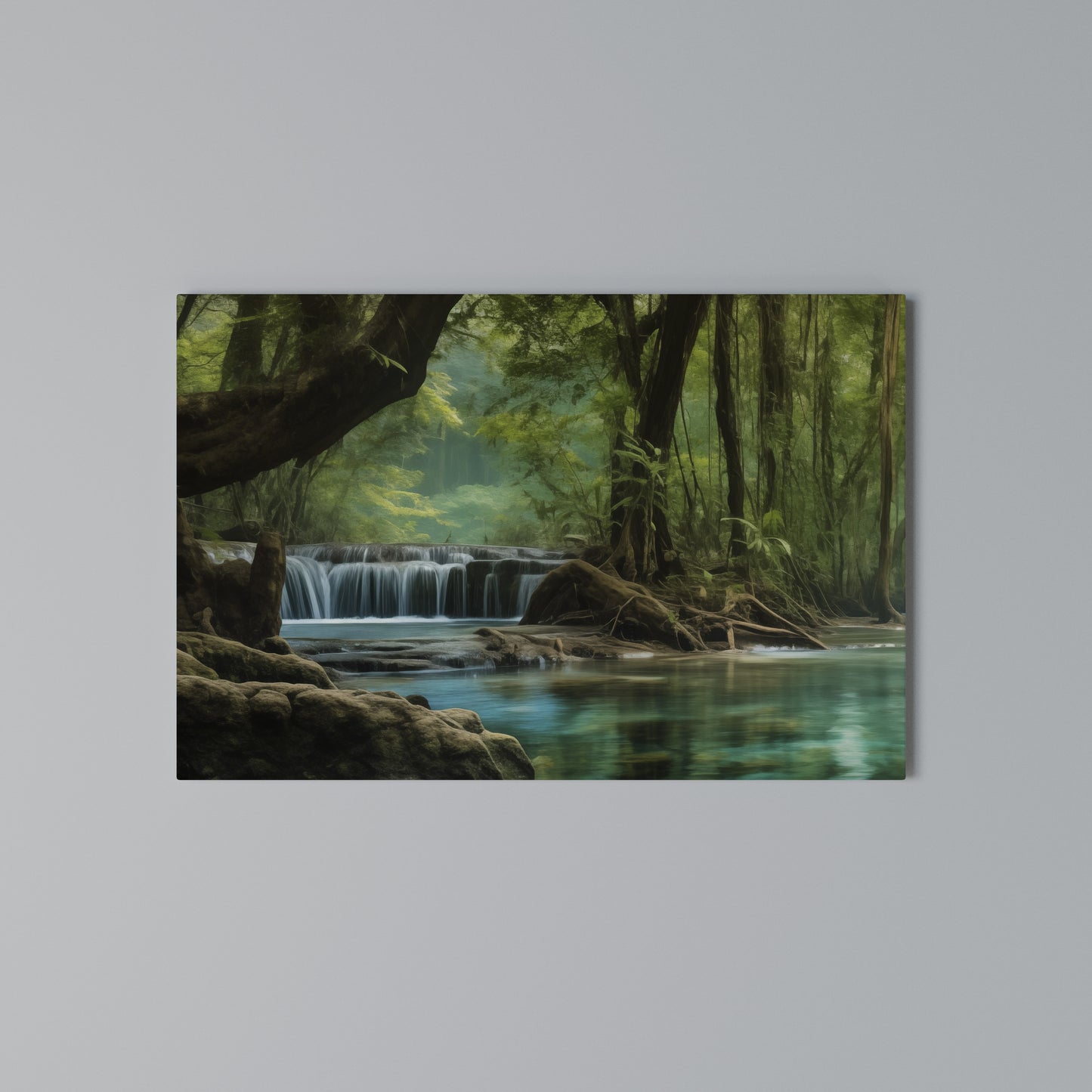 TRANQUIL WATERFALL ESCAPE Horizontal Canvas Print