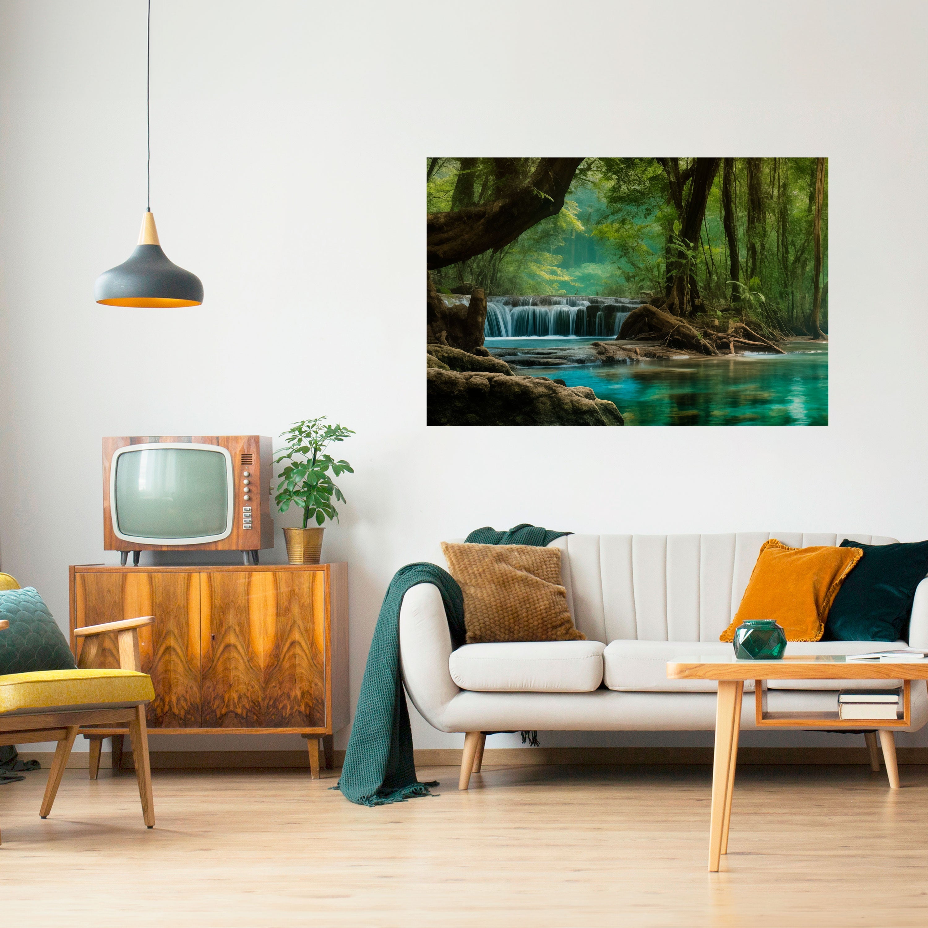 TRANQUIL WATERFALL ESCAPE Peel and Stick Horizontal Poster