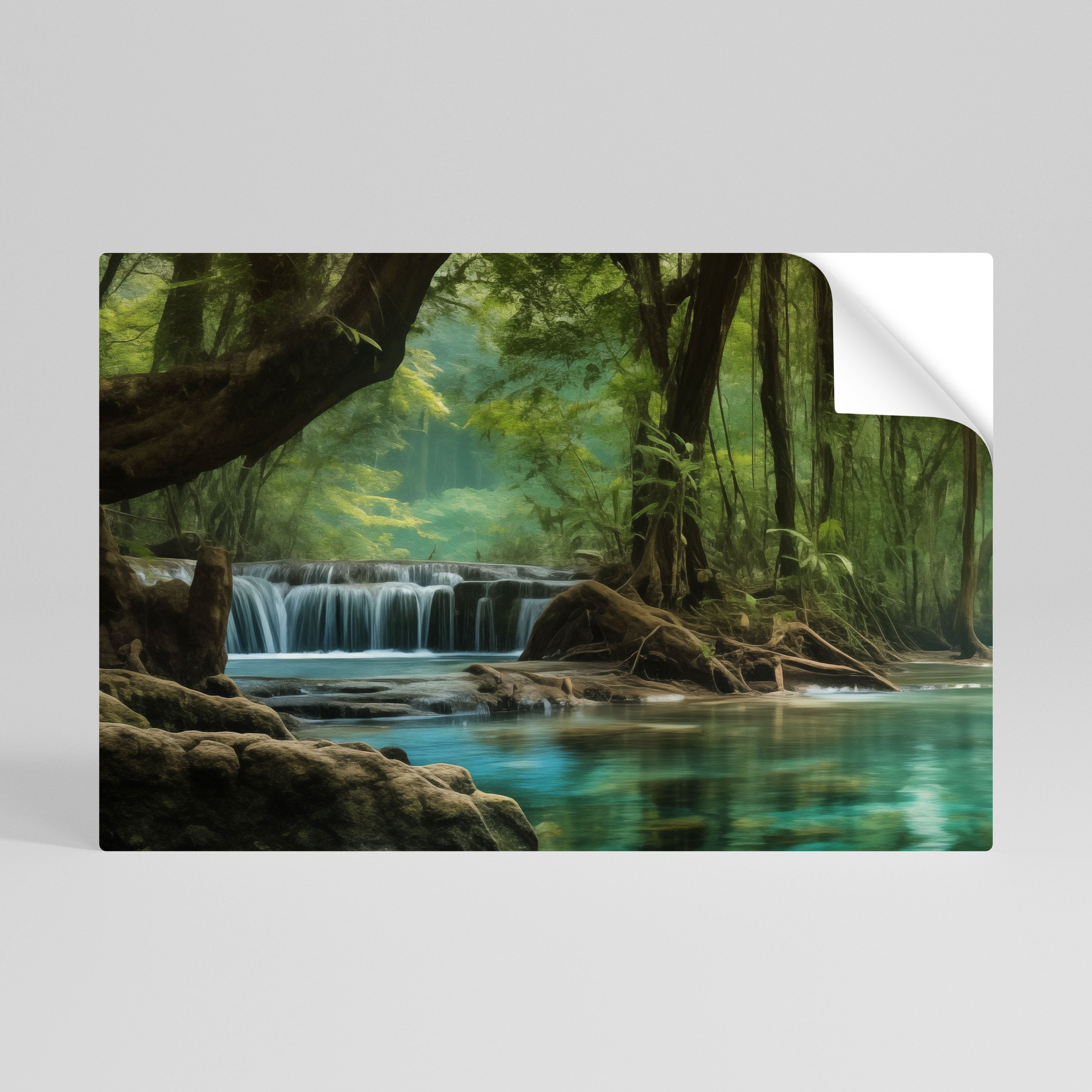 TRANQUIL WATERFALL ESCAPE Peel and Stick Horizontal Poster