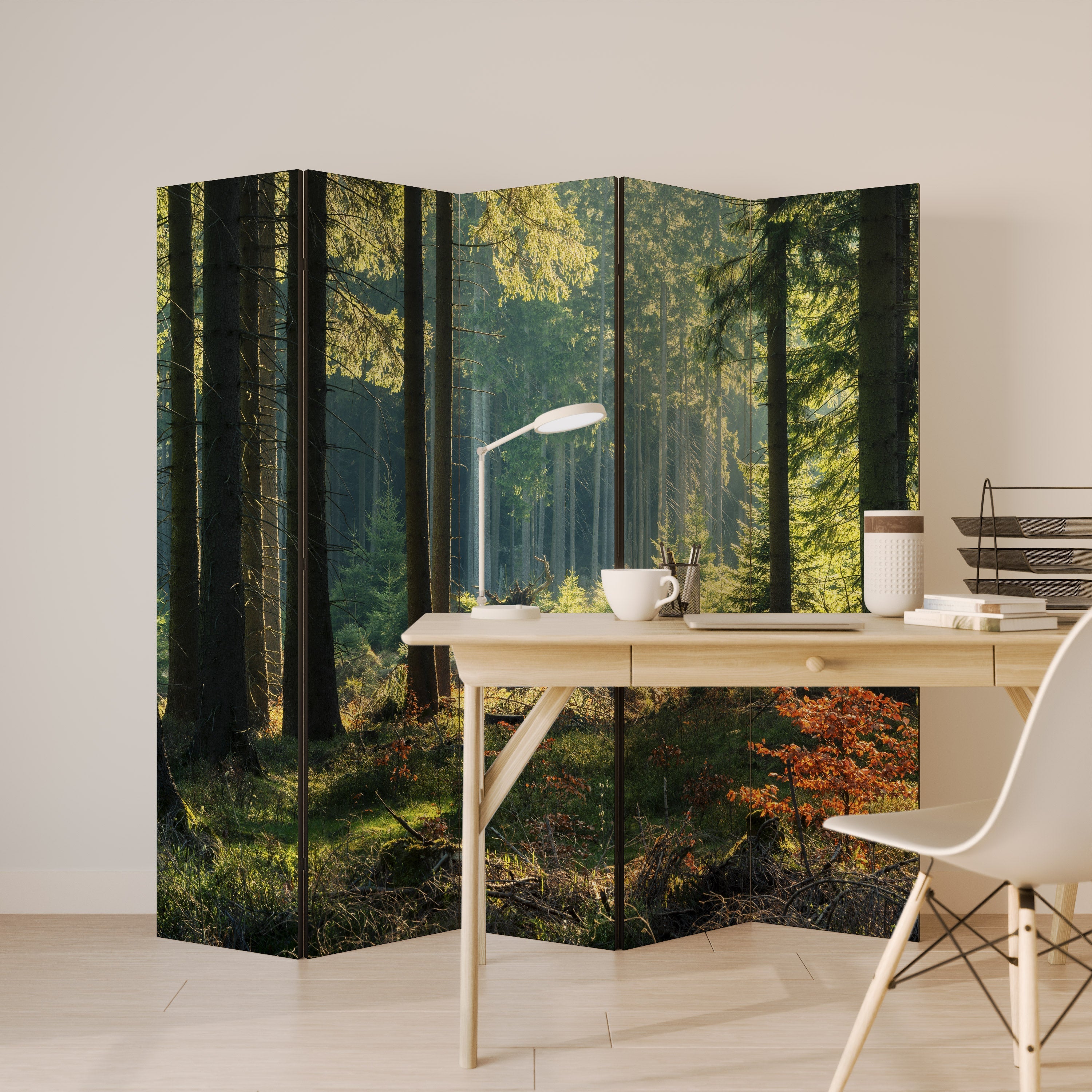 SUNLIT FOREST SERENADE Decorative 5-Panel Room Divider