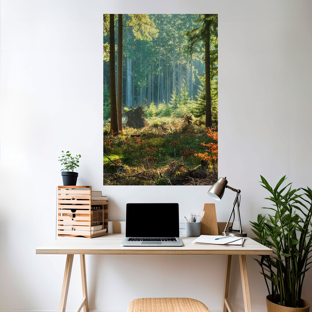 SUNLIT FOREST SERENADE Vertikales Poster zum Abziehen und Aufkleben