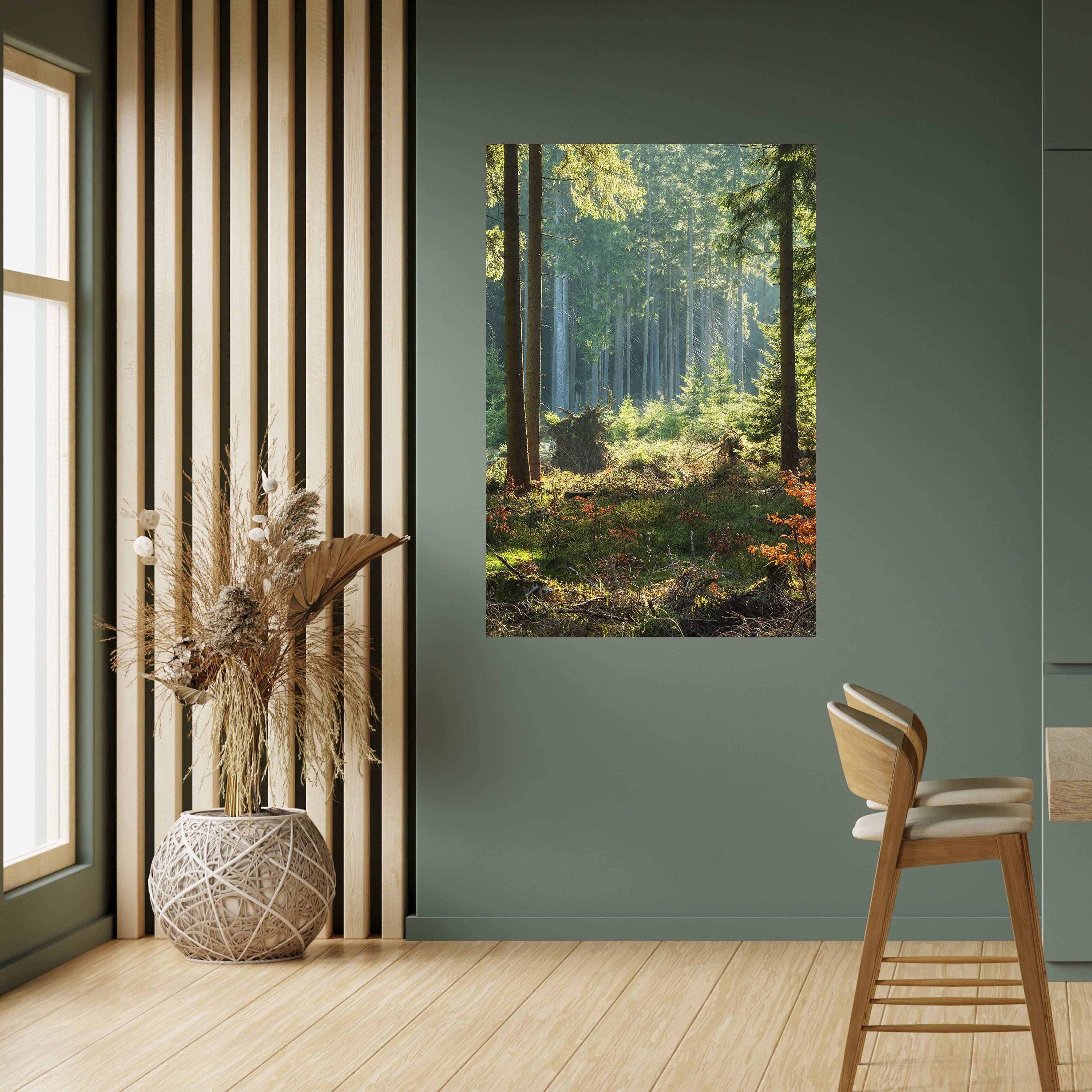 SUNLIT FOREST SERENADE Vertikales Poster zum Abziehen und Aufkleben