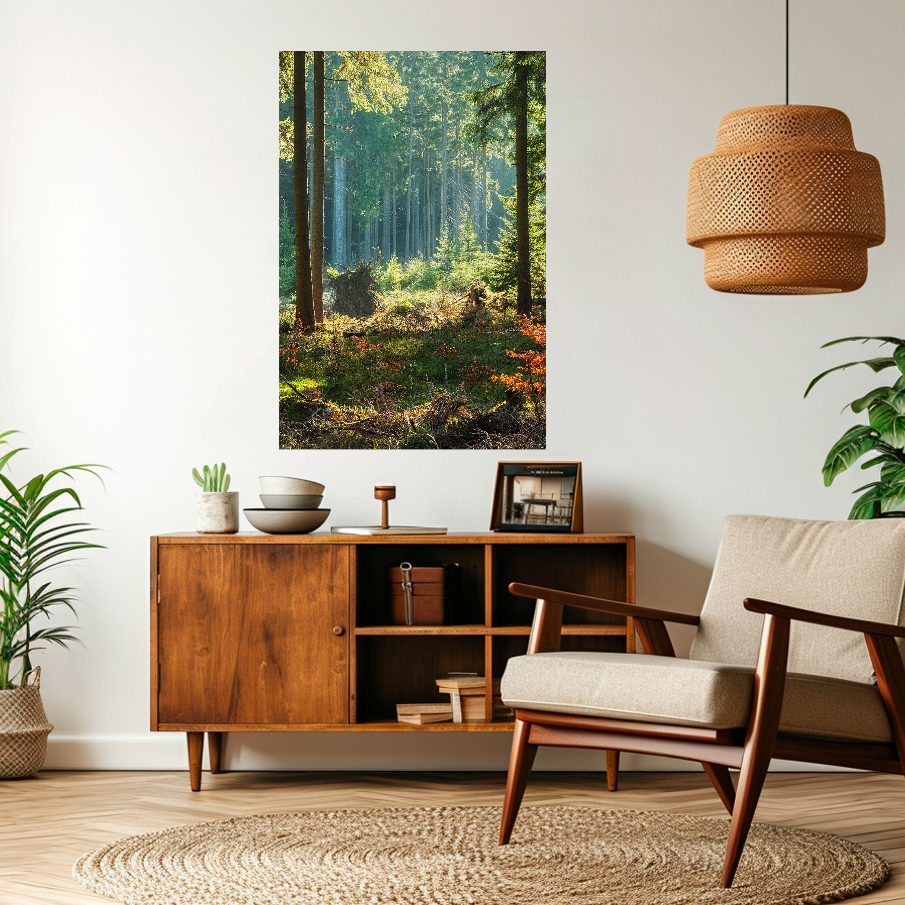 SUNLIT FOREST SERENADE Vertikales Poster zum Abziehen und Aufkleben