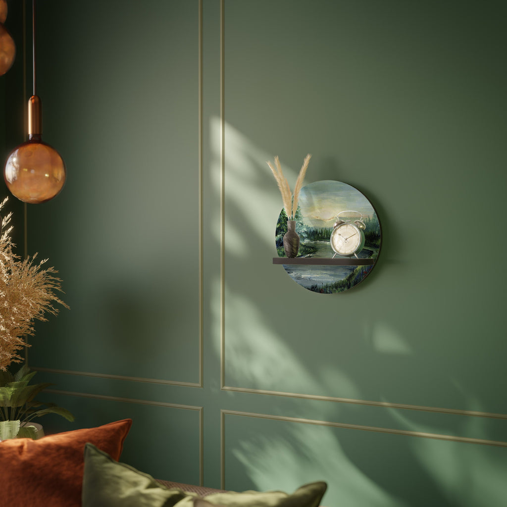 FOREST SUNSET Round Art Shelf In Black Finish