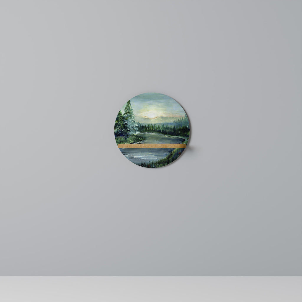 FOREST SUNSET Rundes Kunstregal in Eiche-Optik