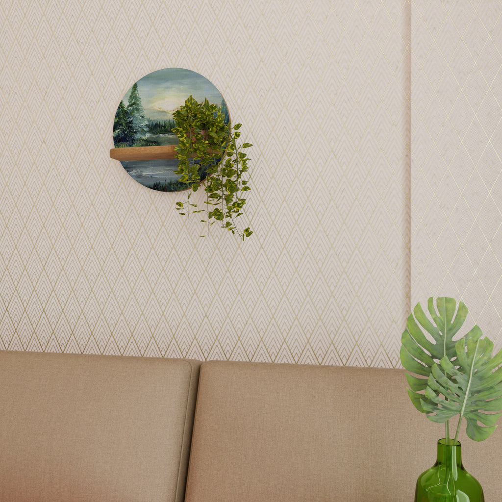 FOREST SUNSET Rundes Kunstregal in Eiche-Optik