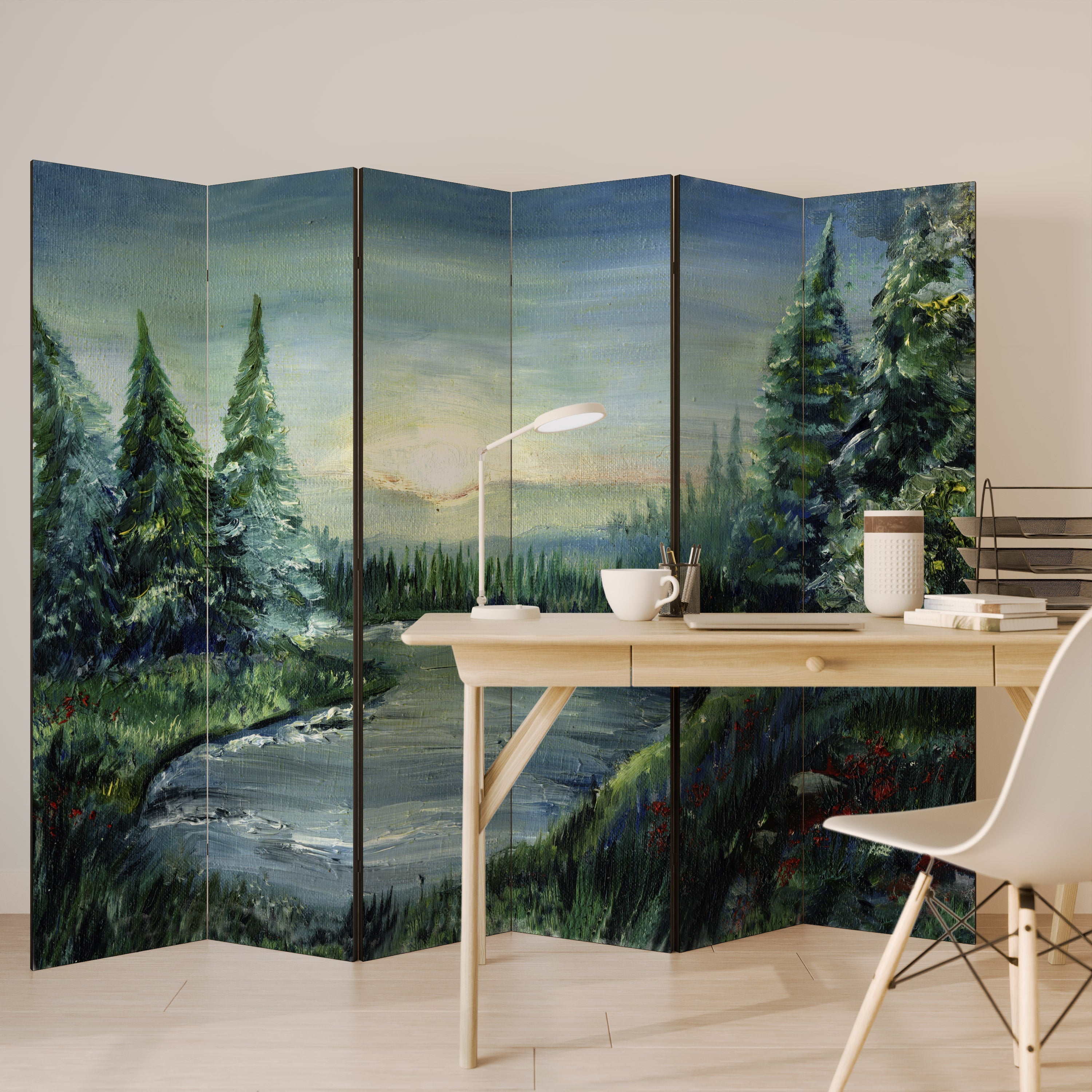 Dekorativer Raumteiler FOREST SUNSET mit 6 Paneelen
