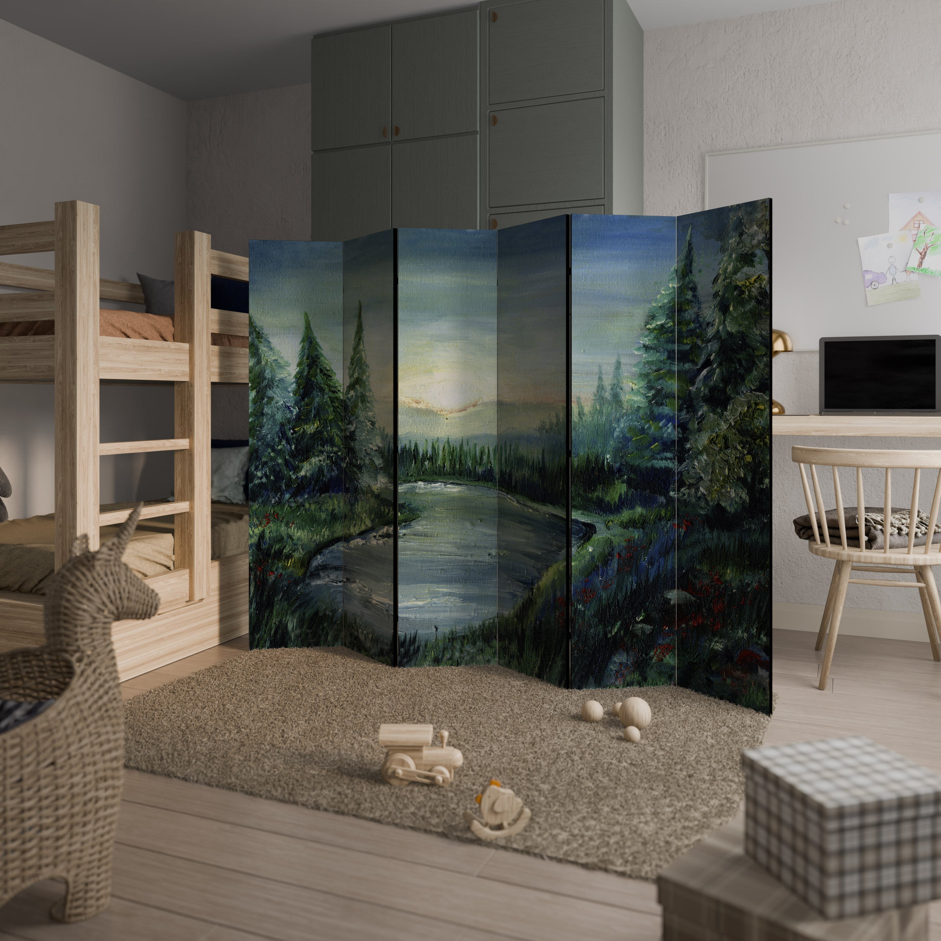 Dekorativer Raumteiler FOREST SUNSET mit 6 Paneelen