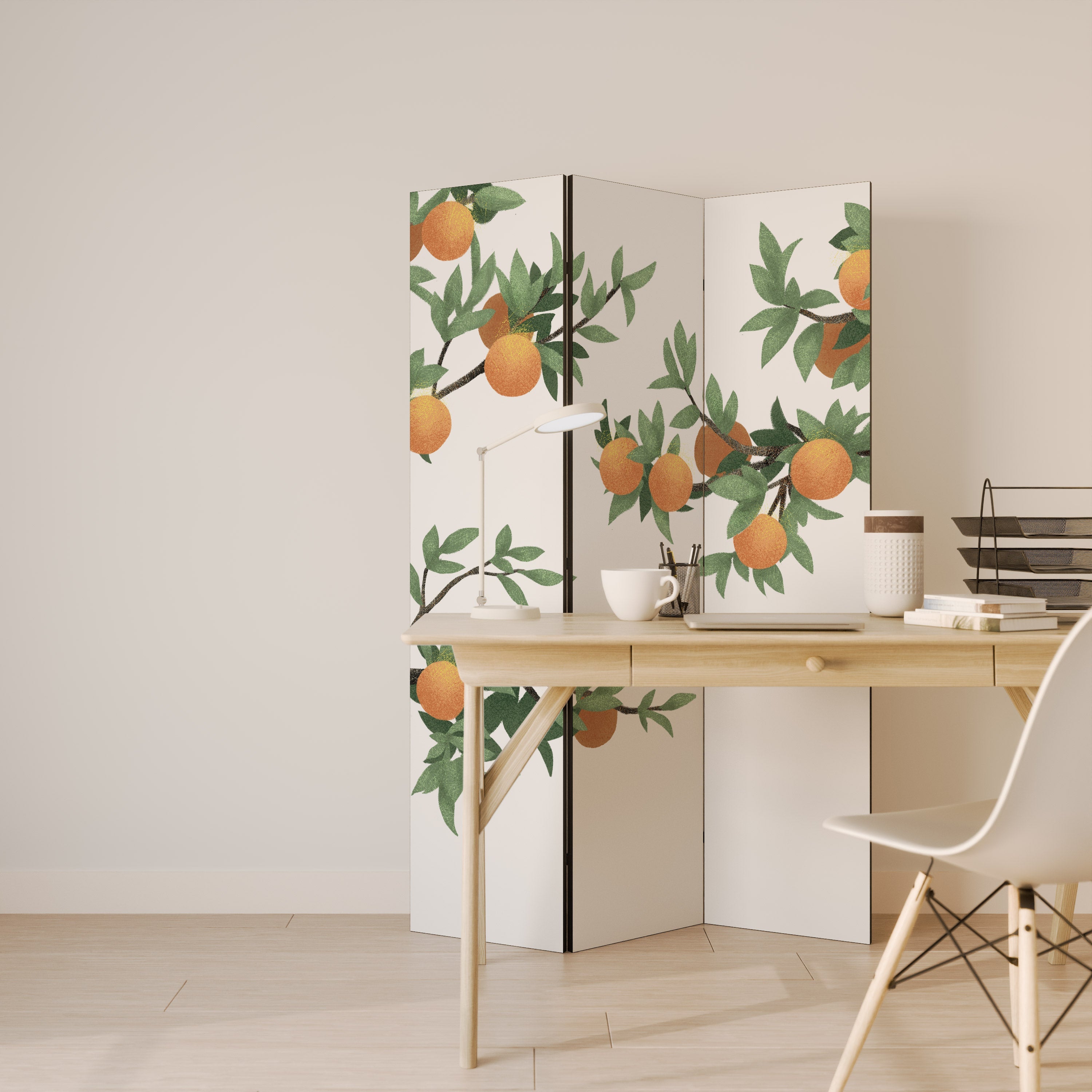 HERRLICHER ORANGE Dekorativer 3-teiliger Raumteiler