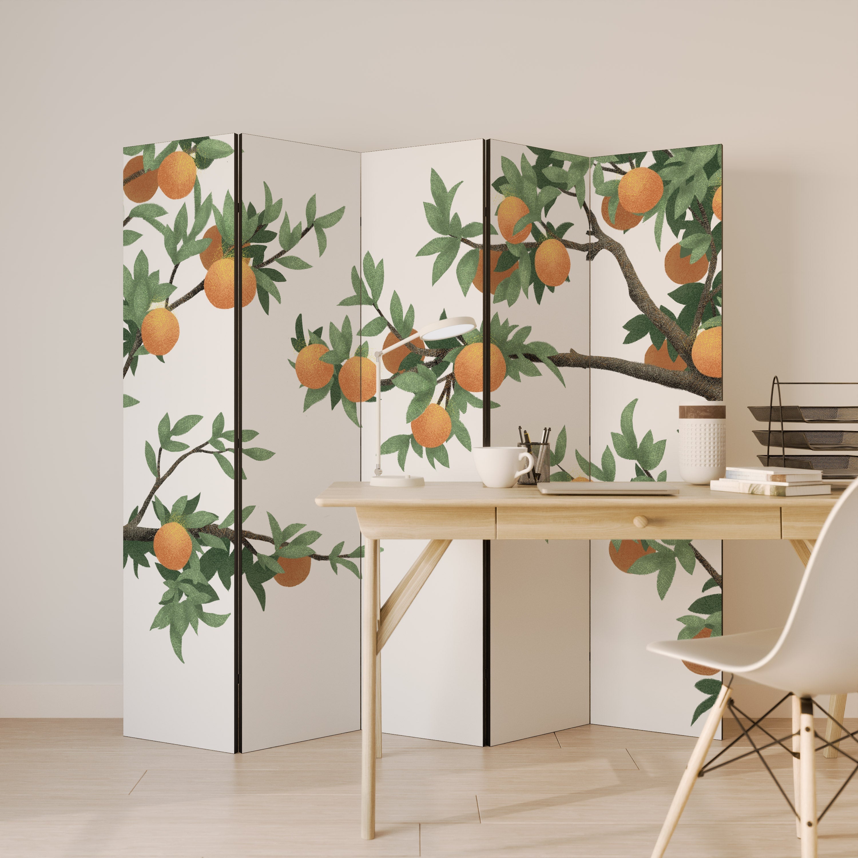 GORGEOUS ORANGE Decorative 5-Panel Room Divider