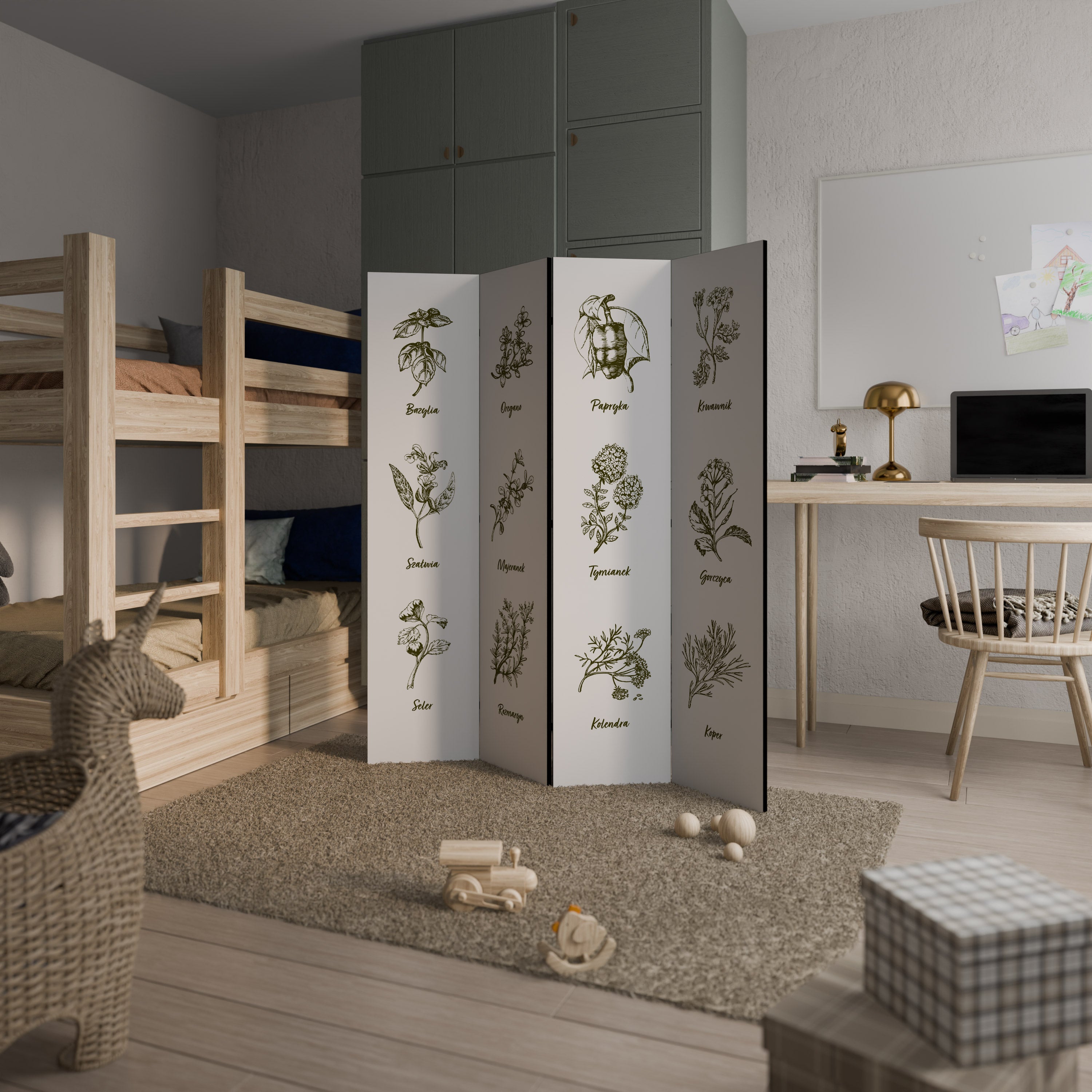 WHISPERS OF WILD HERBS 4-Panel Room Divider