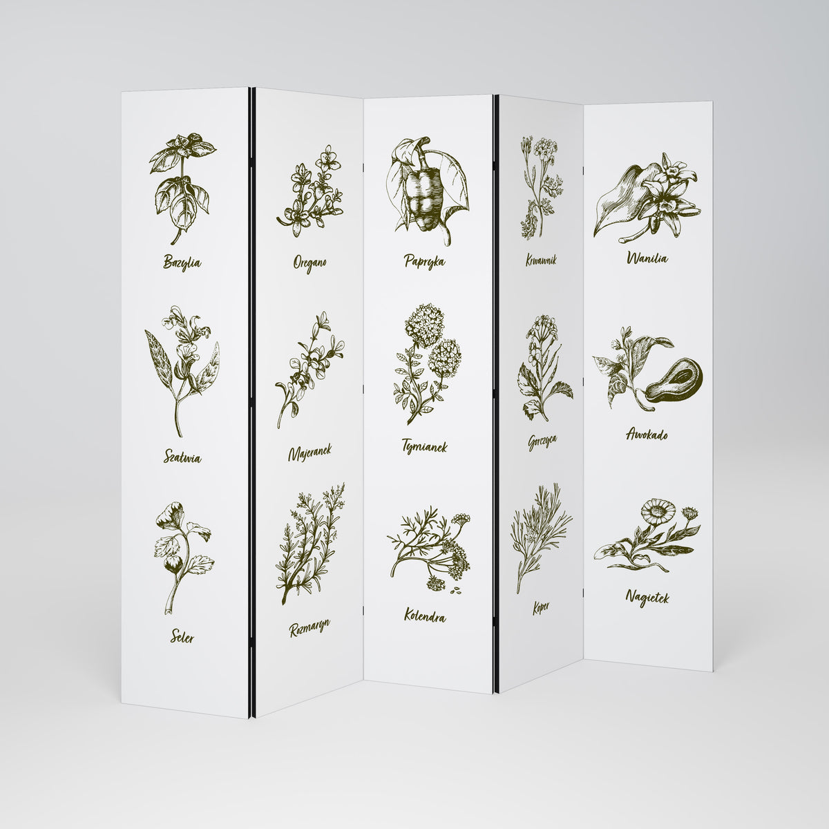 WHISPERS OF WILD HERBS 5-teiliger Paravent