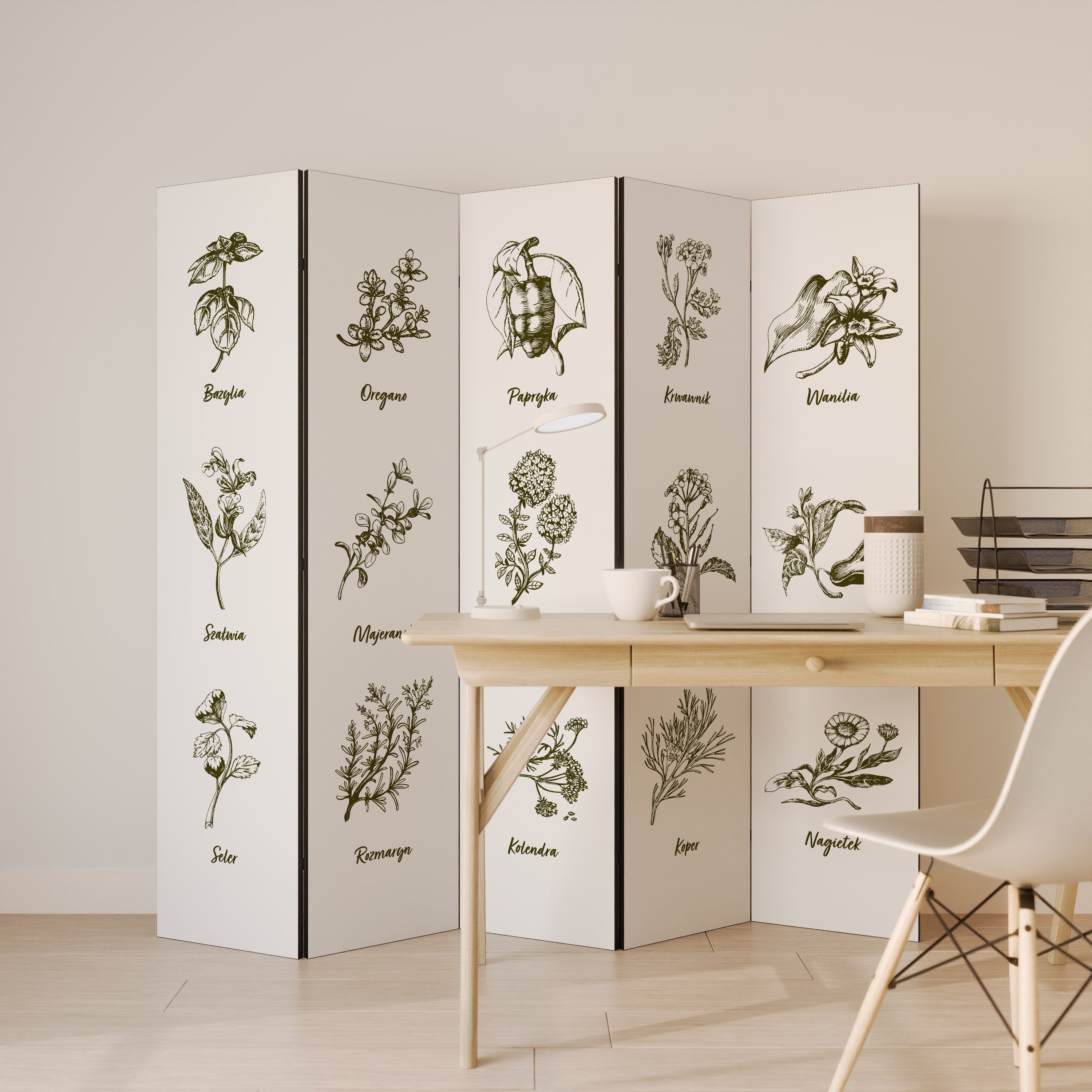 WHISPERS OF WILD HERBS Decorative 5-Panel Room Divider
