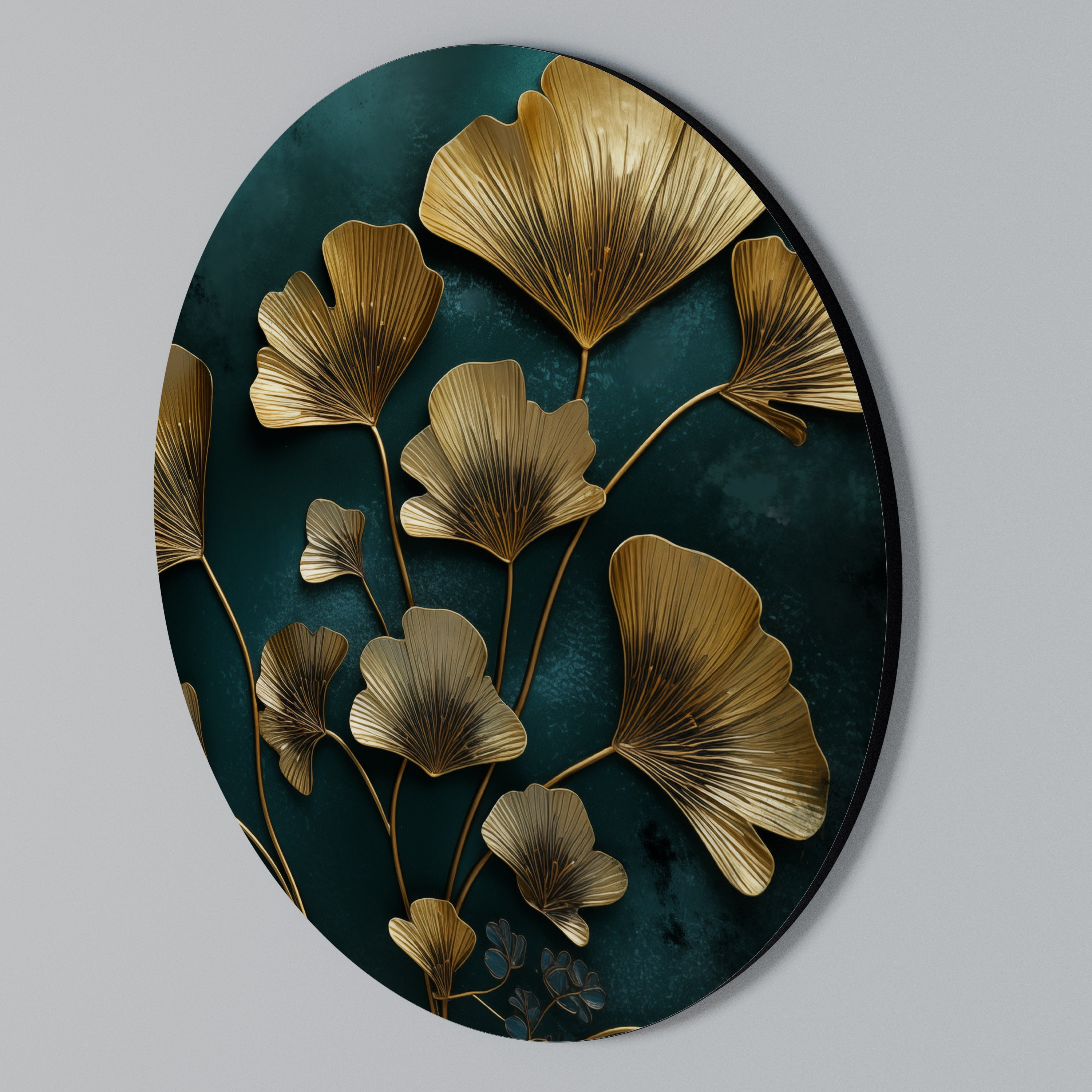 GOLDEN FLORA FANTASY Rundes Wandbild