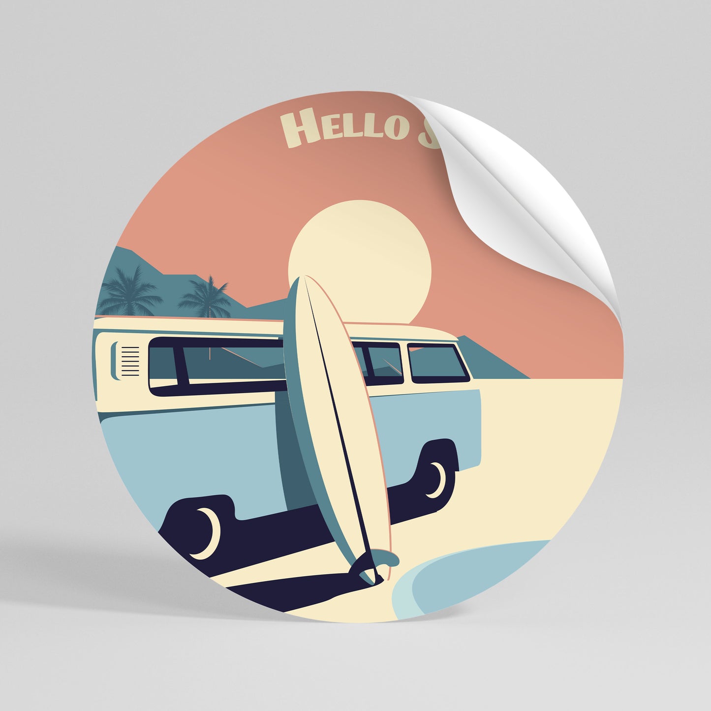HELLO SUMMER Runder Wandsticker zum Abziehen und Aufkleben