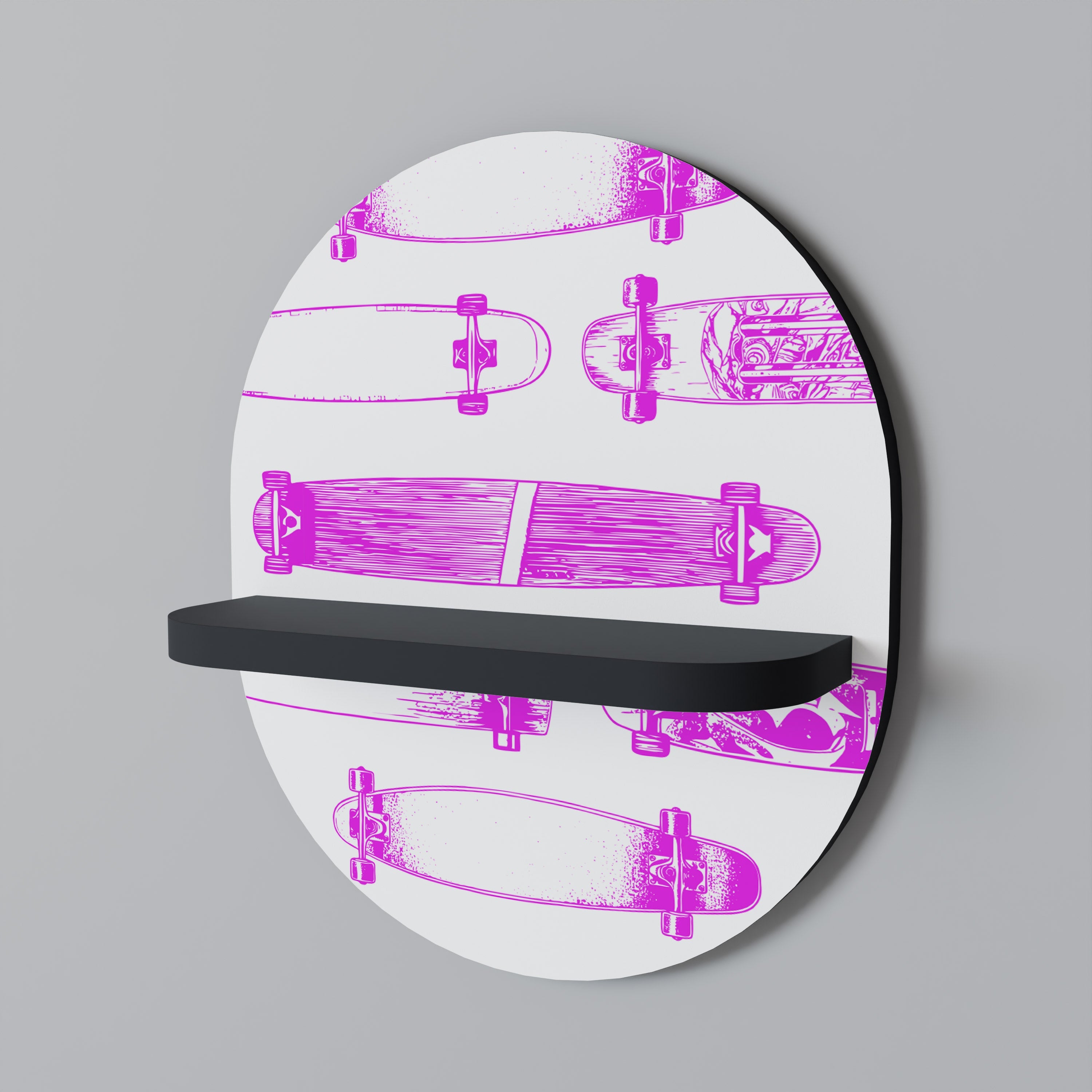 SKATEBOARD SKETCH Ovales Kunstregal in schwarzem Finish