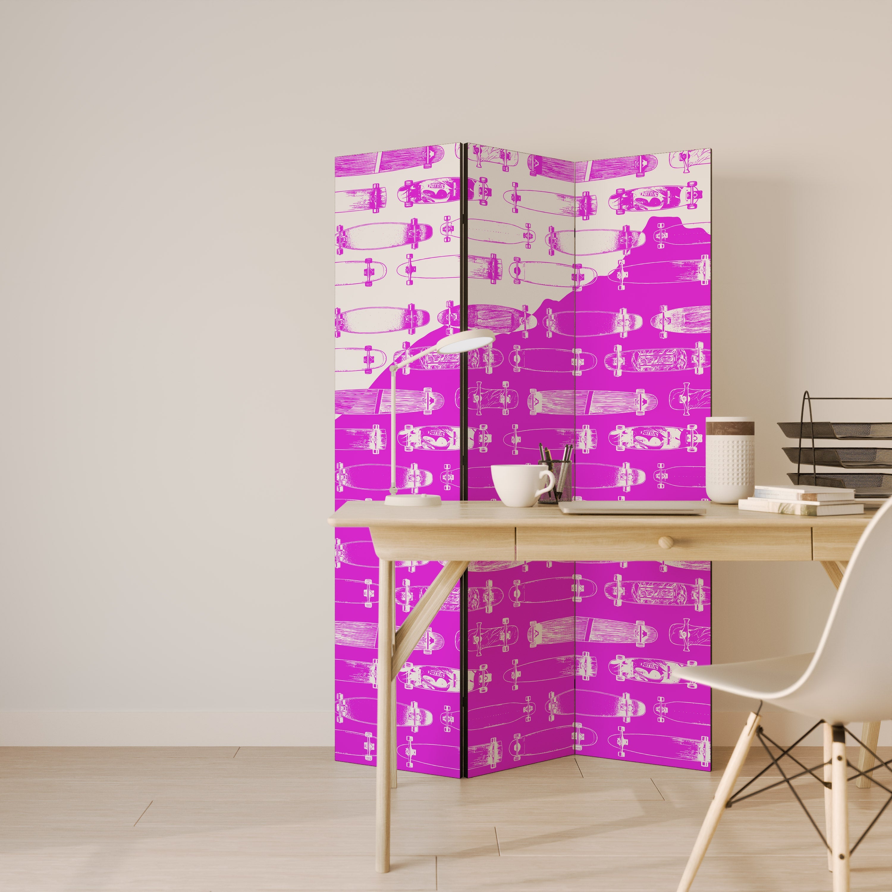 SKATEBOARD MAGENTA Dekorativer 3-teiliger Raumteiler