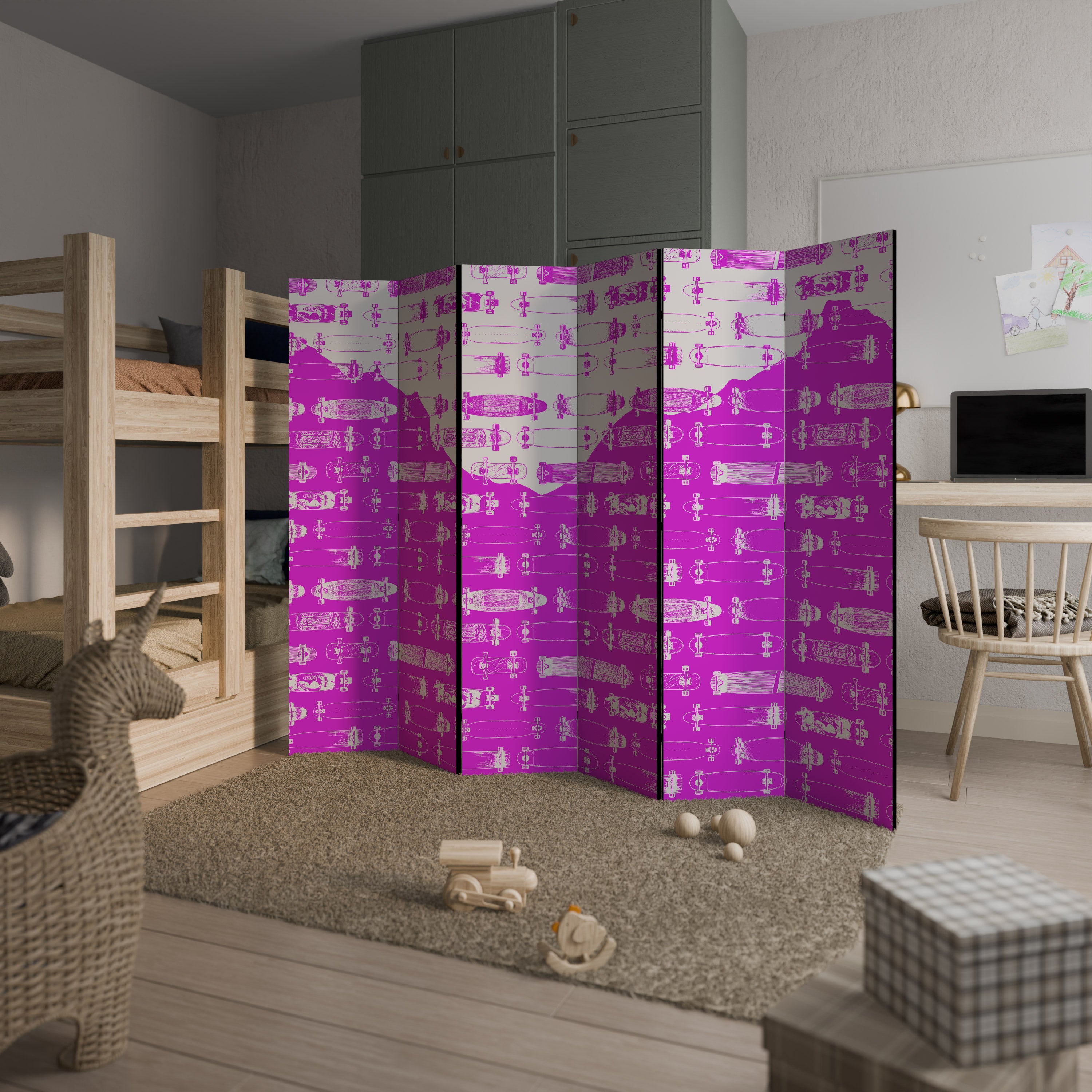 SKATEBOARD MAGENTA 6-Panel Room Divider