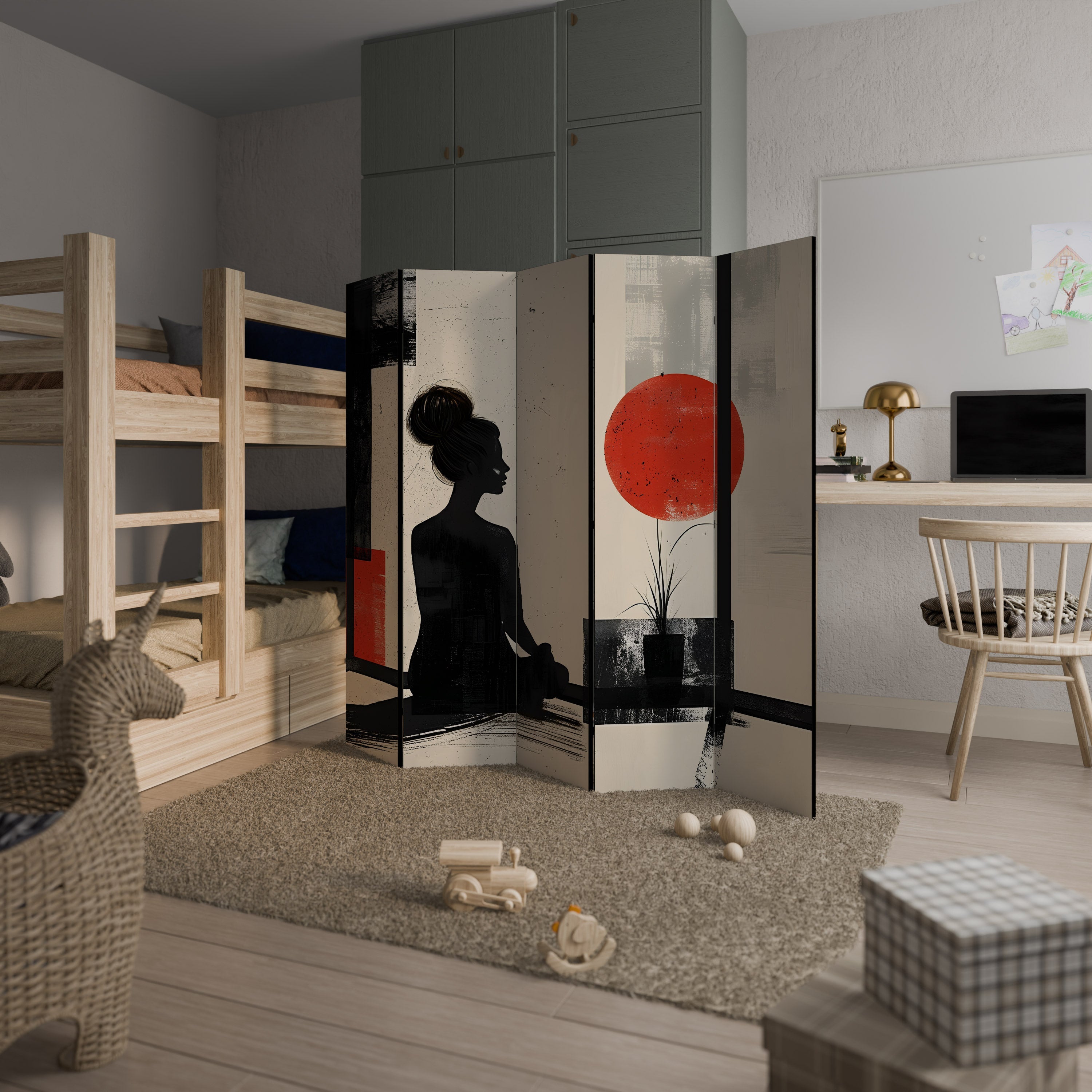 RED SUNSATION Decorative 5-Panel Room Divider