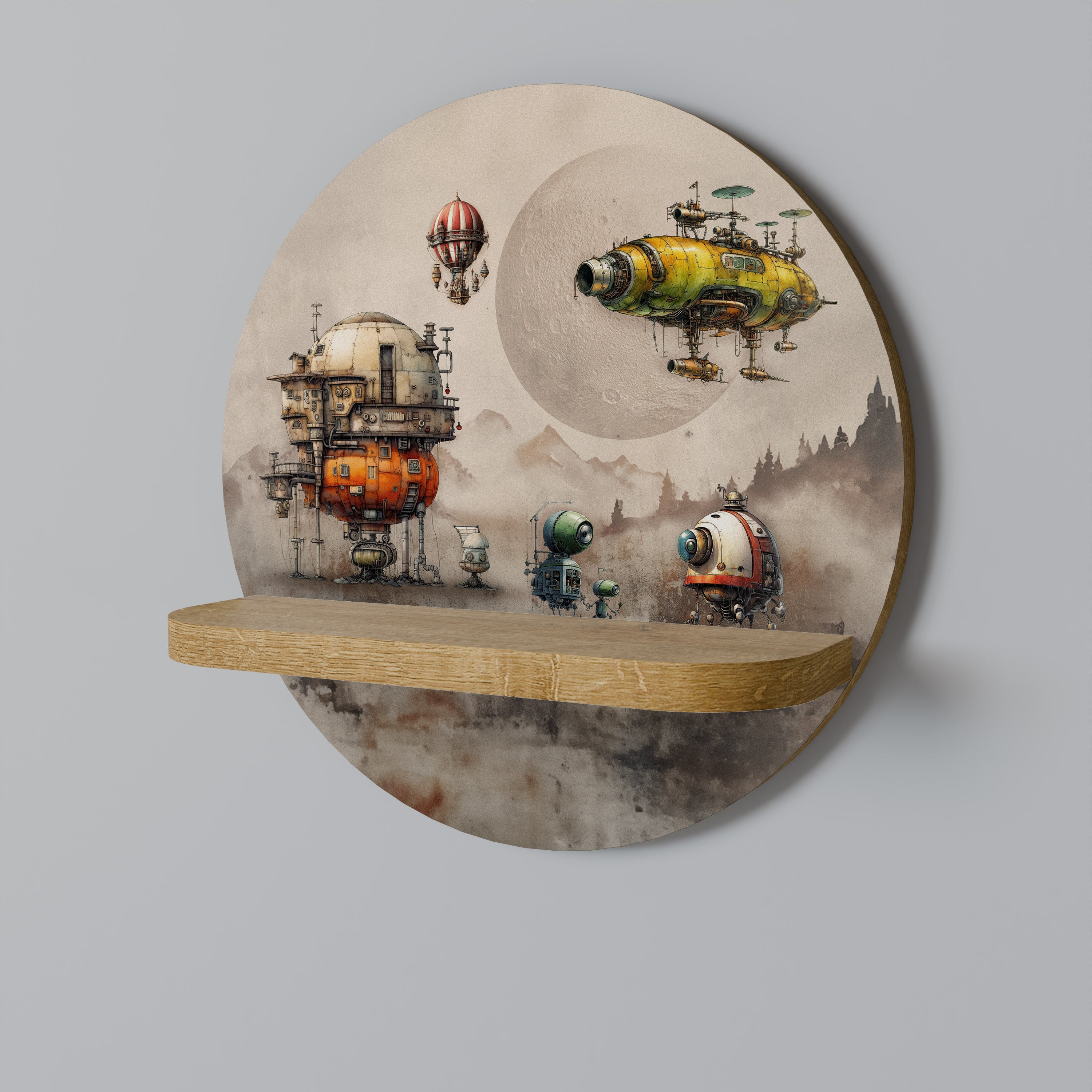 MACHINARIUM MACHINES Rundes Kunstregal in Eichenoptik