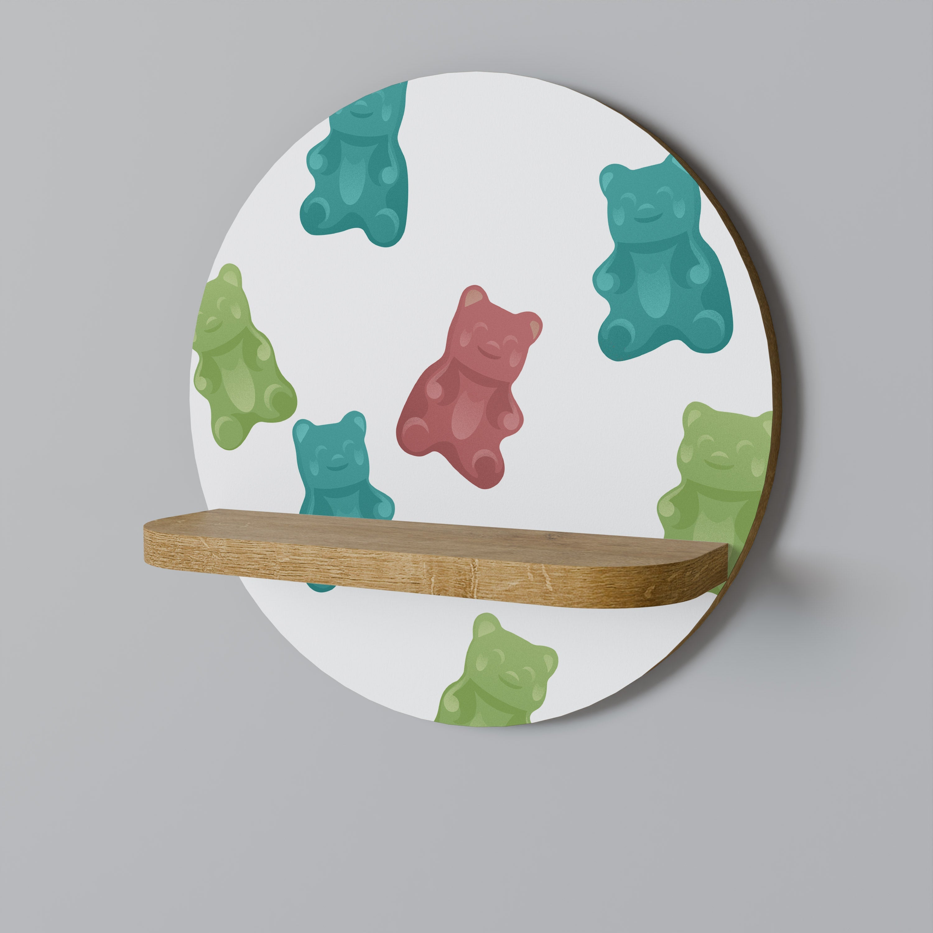 GUMMY BEARS Rundes Kunstregal in Eichenoptik