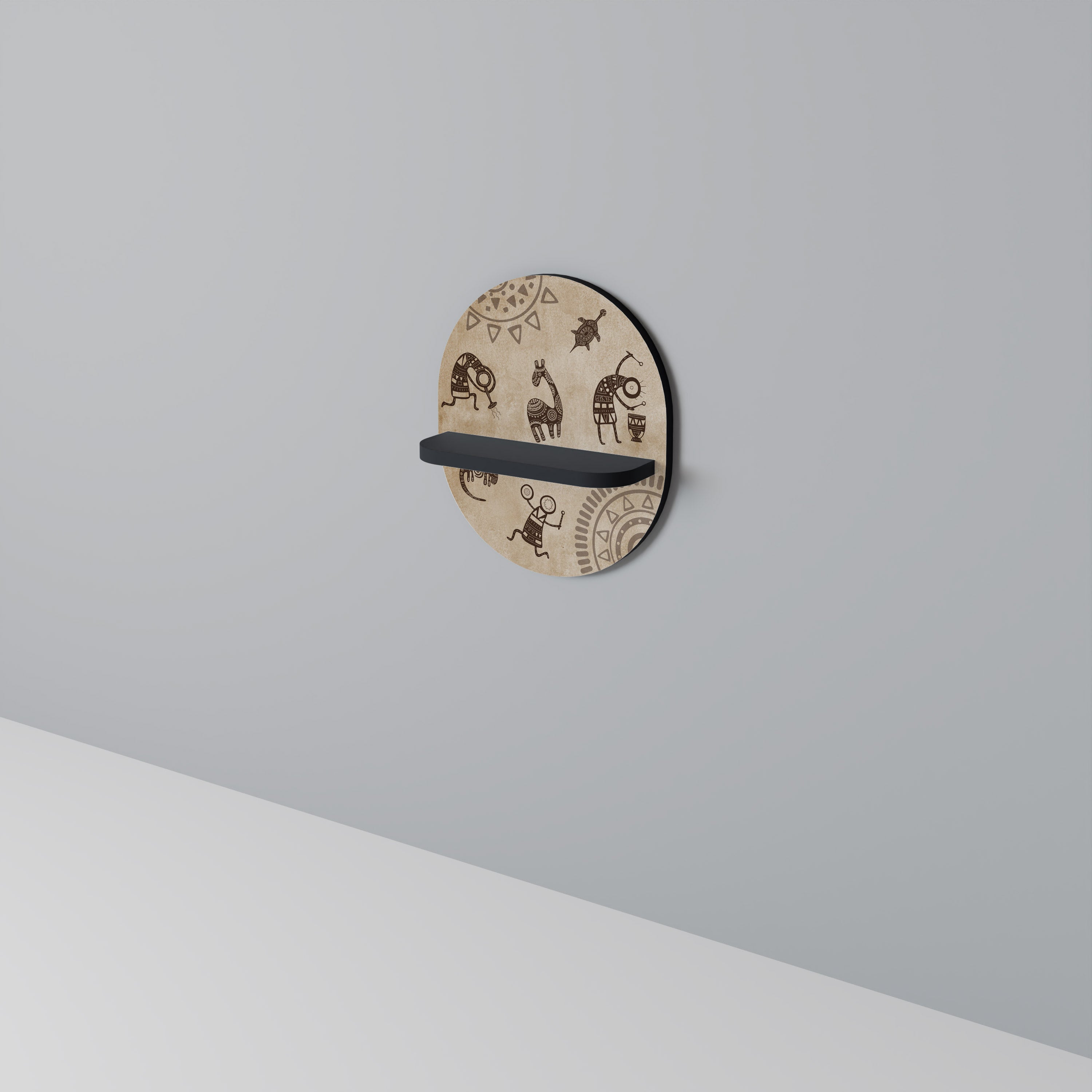 AFRICAN STYLE Oval Art Shelf In Black Finish