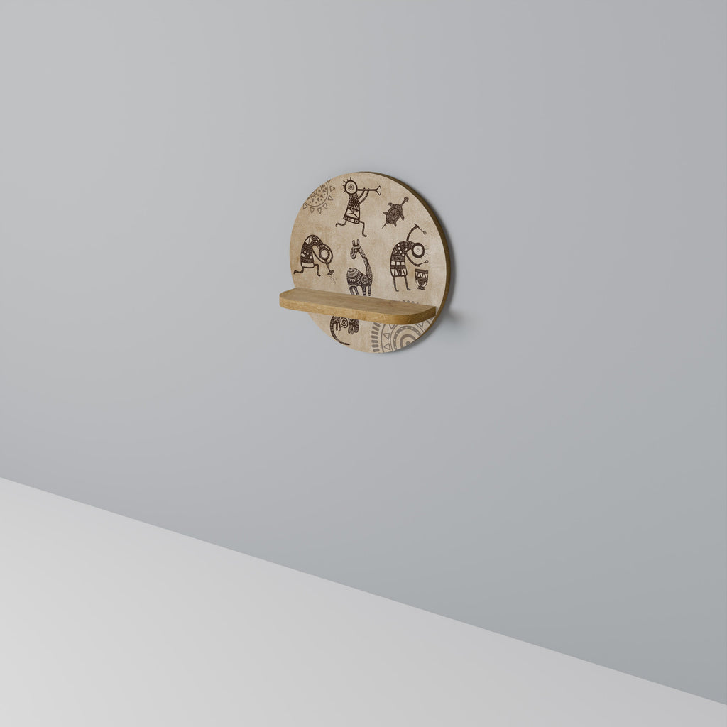 AFRICAN STYLE Round Art Shelf In Oak Effect